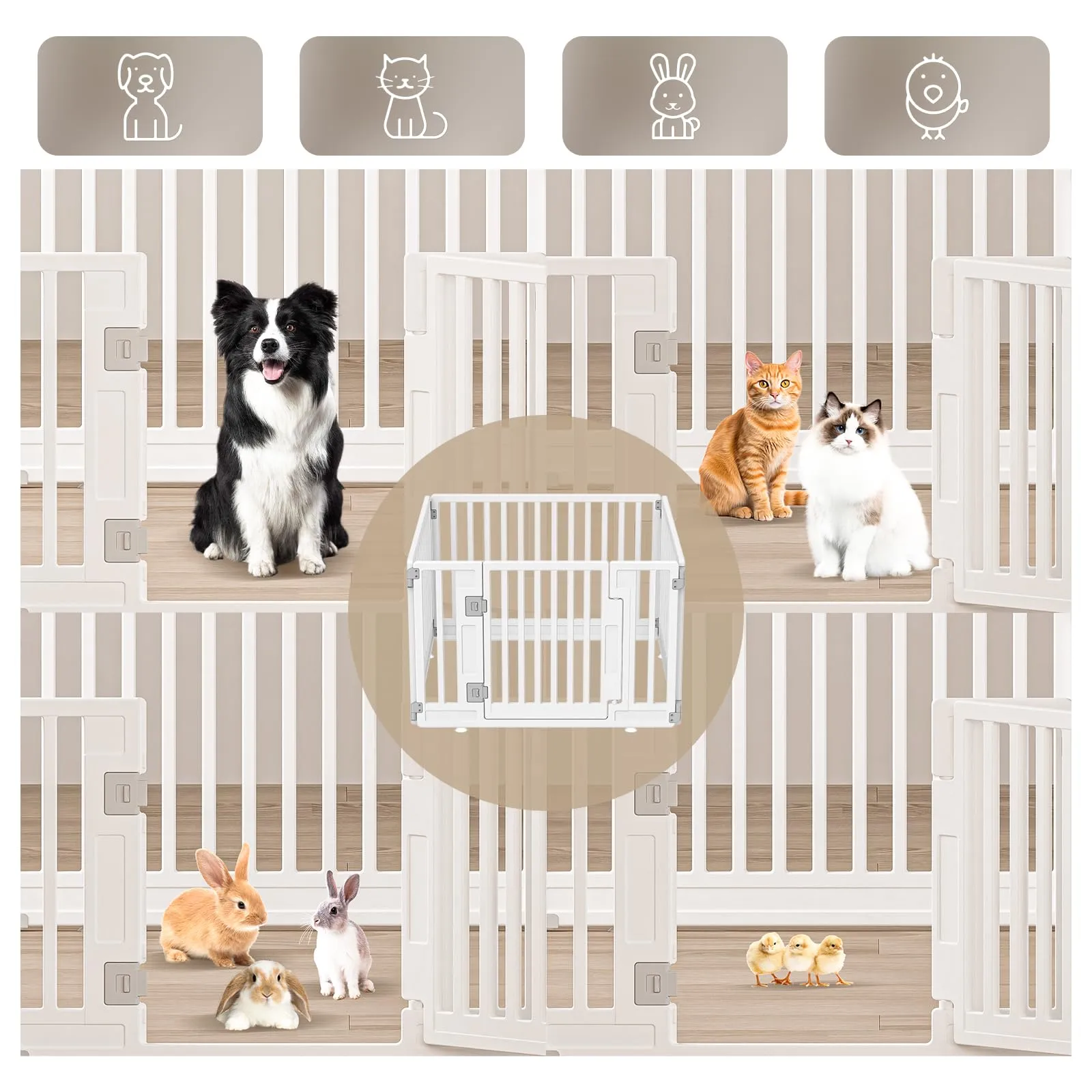Gupamiga Box per cuccioli pieghevole con porta, bianco 89 x 89 cm - immagine 5