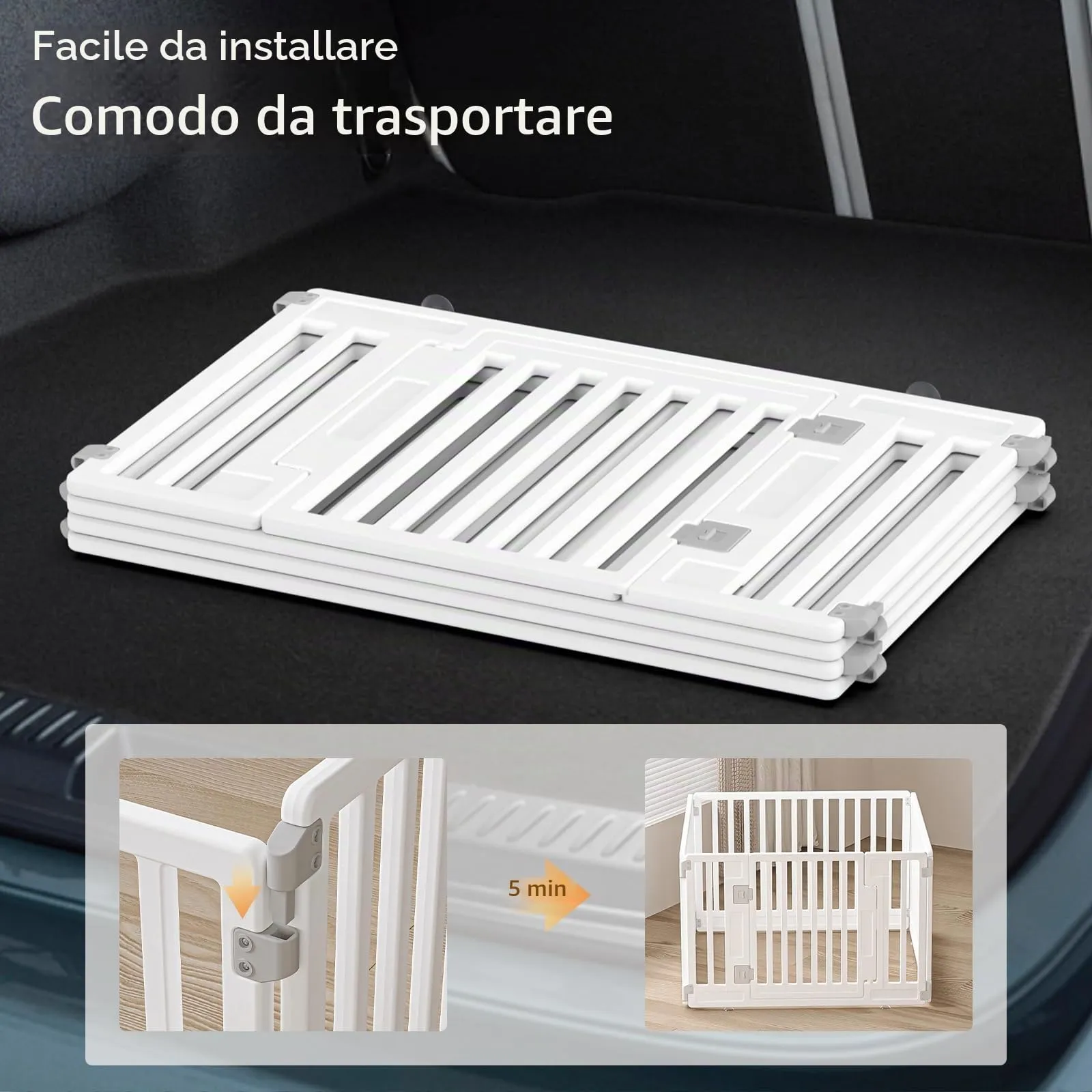Gupamiga Box per cuccioli pieghevole con porta, bianco 89 x 89 cm - immagine 7