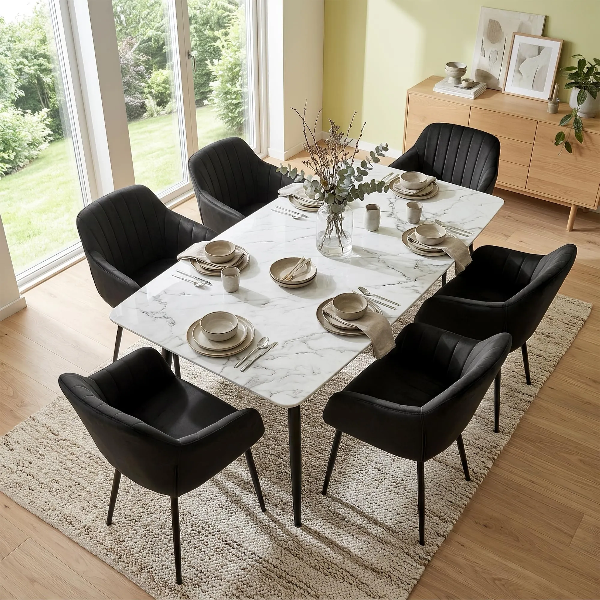 Goeurvant Set di 2 Sedie da Pranzo con Braccioli, Imbottite in Velluto, Gambe in Metallo, Nero - immagine 6