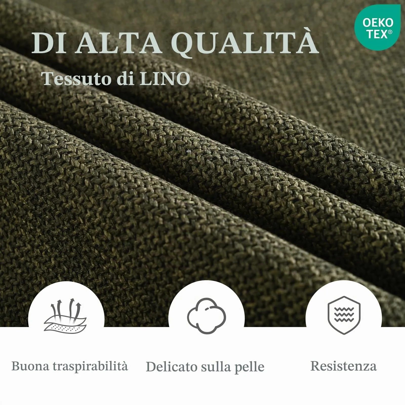 Goeurvant Set di 4 Sedie da Pranzo con Braccioli, Poltroncina Imbottita in Lino, Gambe in Metallo, Verde Oliva - immagine 7