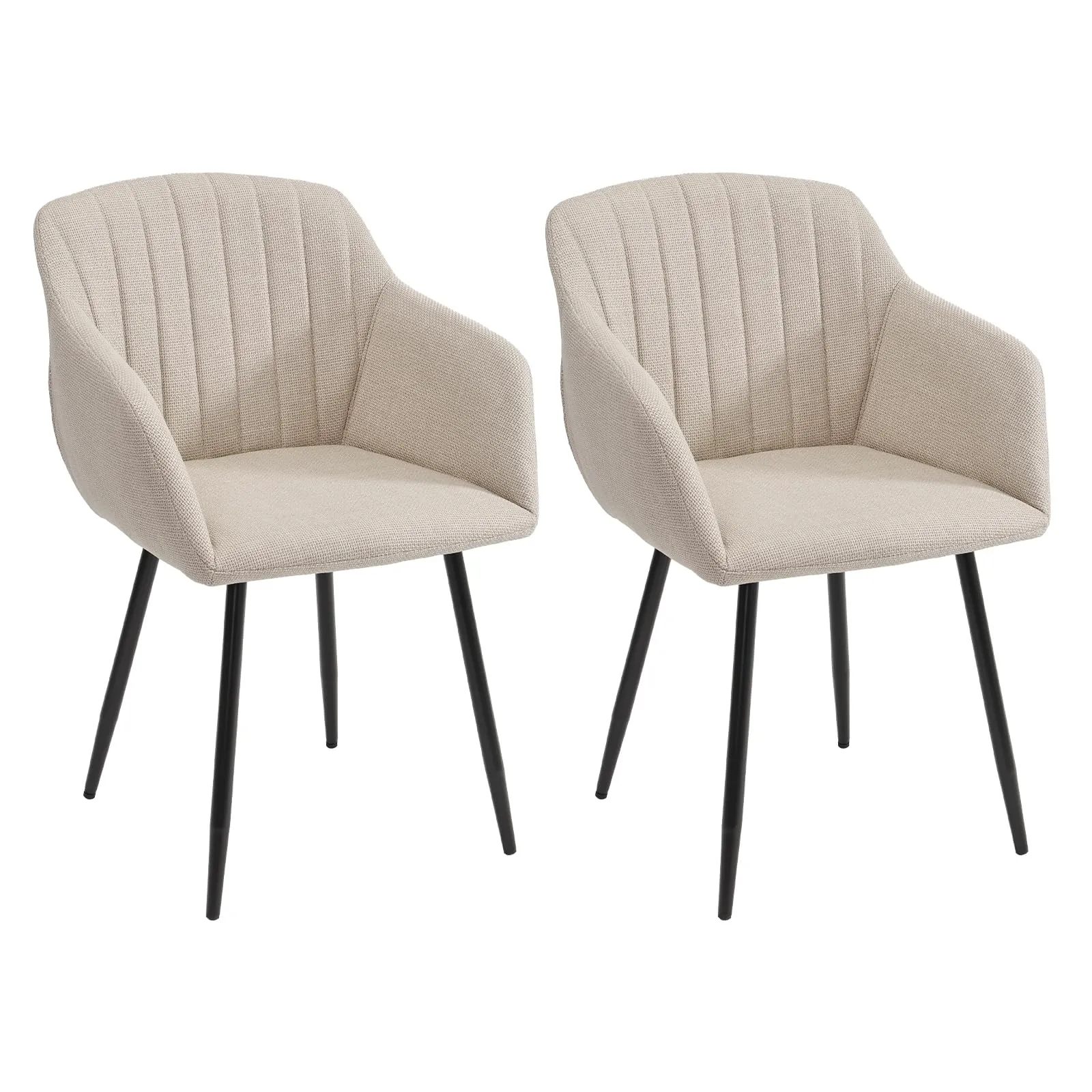 Goeurvant Set di 2 Sedie da Pranzo Beige con Braccioli, Poltroncina Imbottita in Lino con Gambe in Metallo - immagine 1