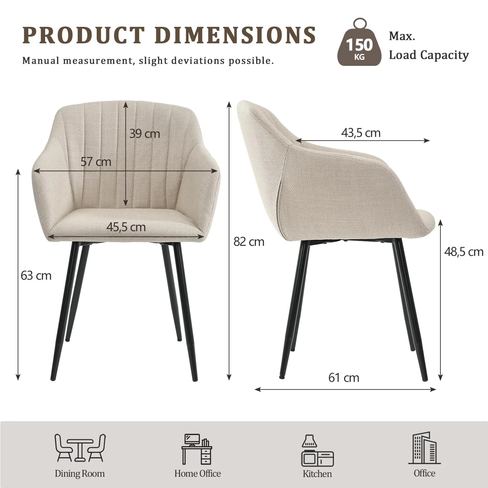 Goeurvant Set di 2 Sedie da Pranzo Beige con Braccioli, Poltroncina Imbottita in Lino con Gambe in Metallo - immagine 2