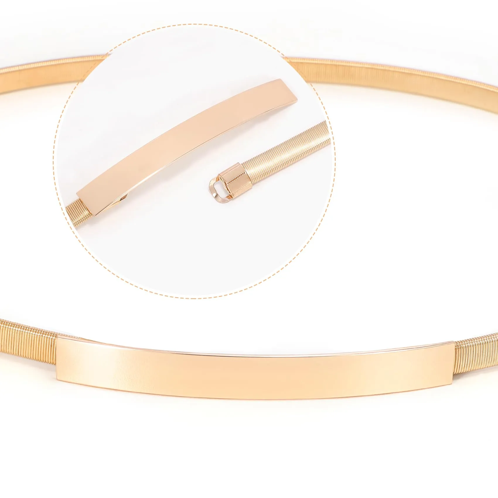 VONMELLI Cintura Sottile Elastica in Metallo con Fibbia Oro, Taglia XL - immagine 8
