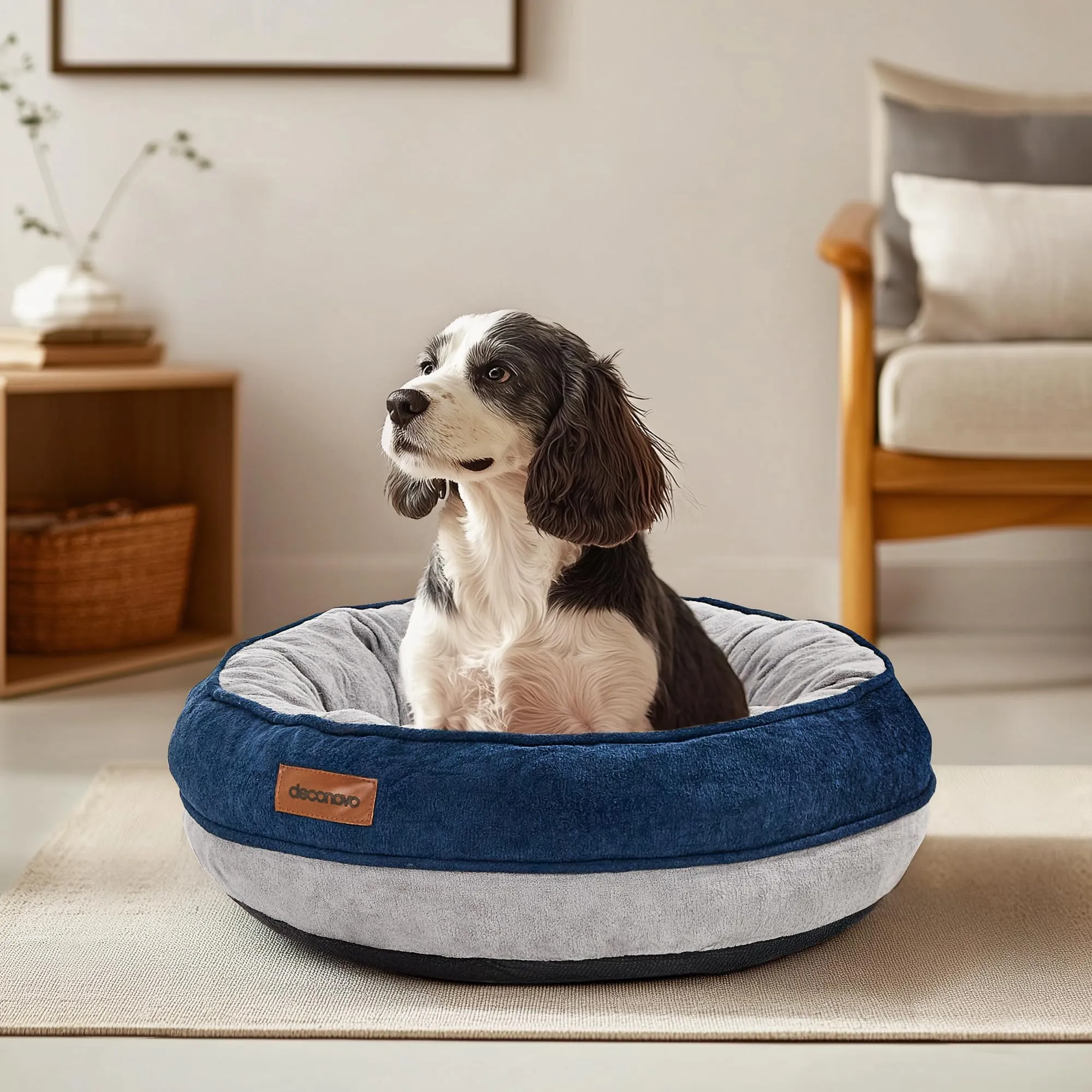 Deconovo Letto Ortopedico per Cani a Forma di Ciambella in Pile, 51x51x15cm, Blu Navy - immagine 1