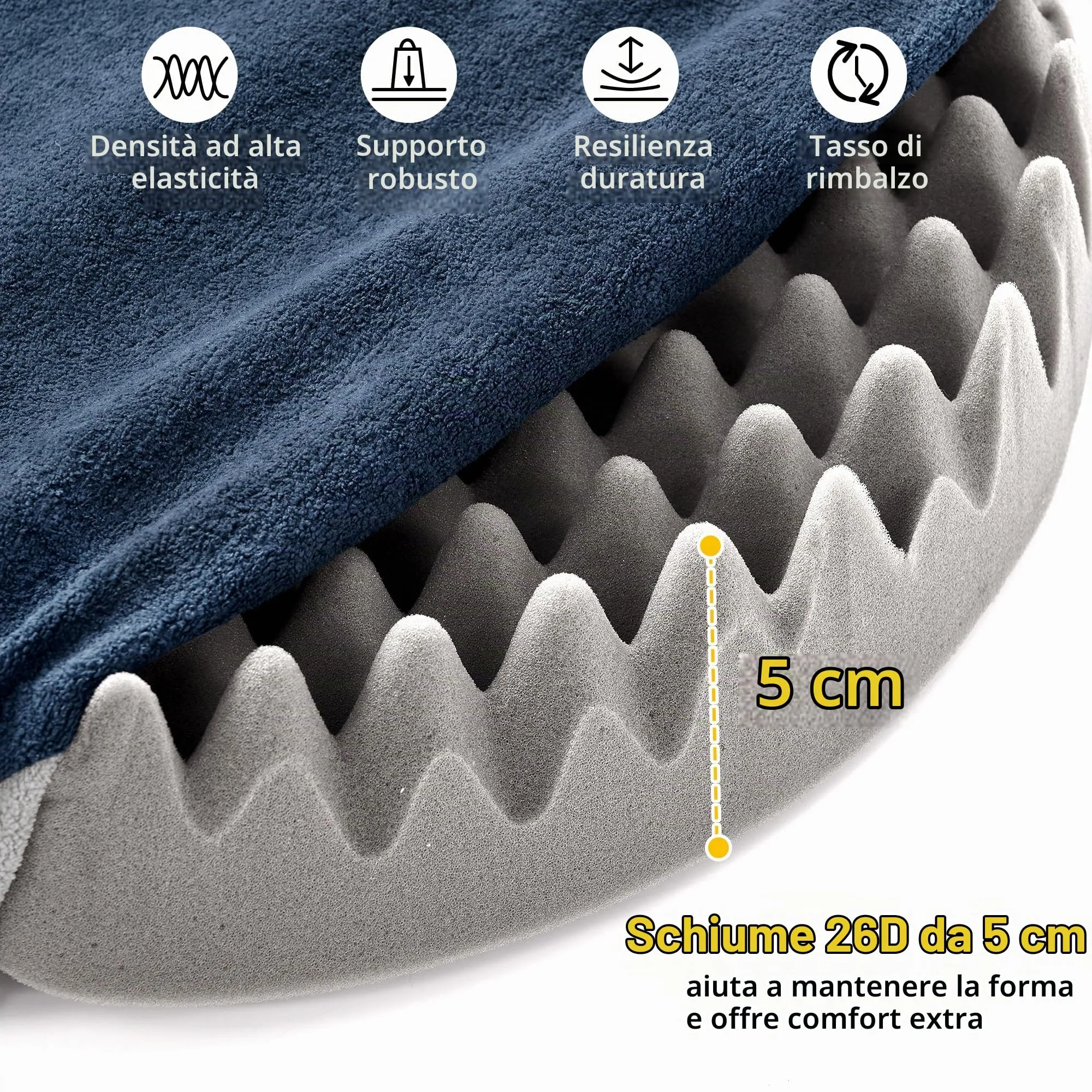 Deconovo Letto Ortopedico per Cani a Forma di Ciambella in Pile, 51x51x15cm, Blu Navy - immagine 3