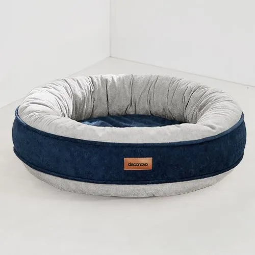 Deconovo Letto Ortopedico per Cani a Forma di Ciambella in Pile, 51x51x15cm, Blu Navy - immagine 7