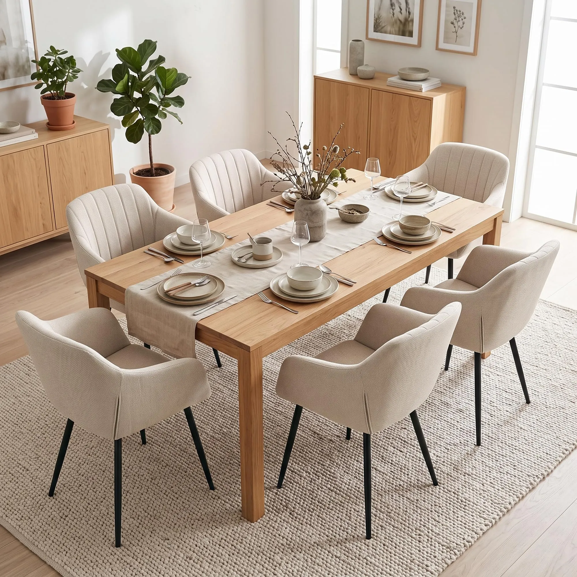 Goeurvant Set di 4 Sedie da Pranzo Beige con Braccioli - immagine 3