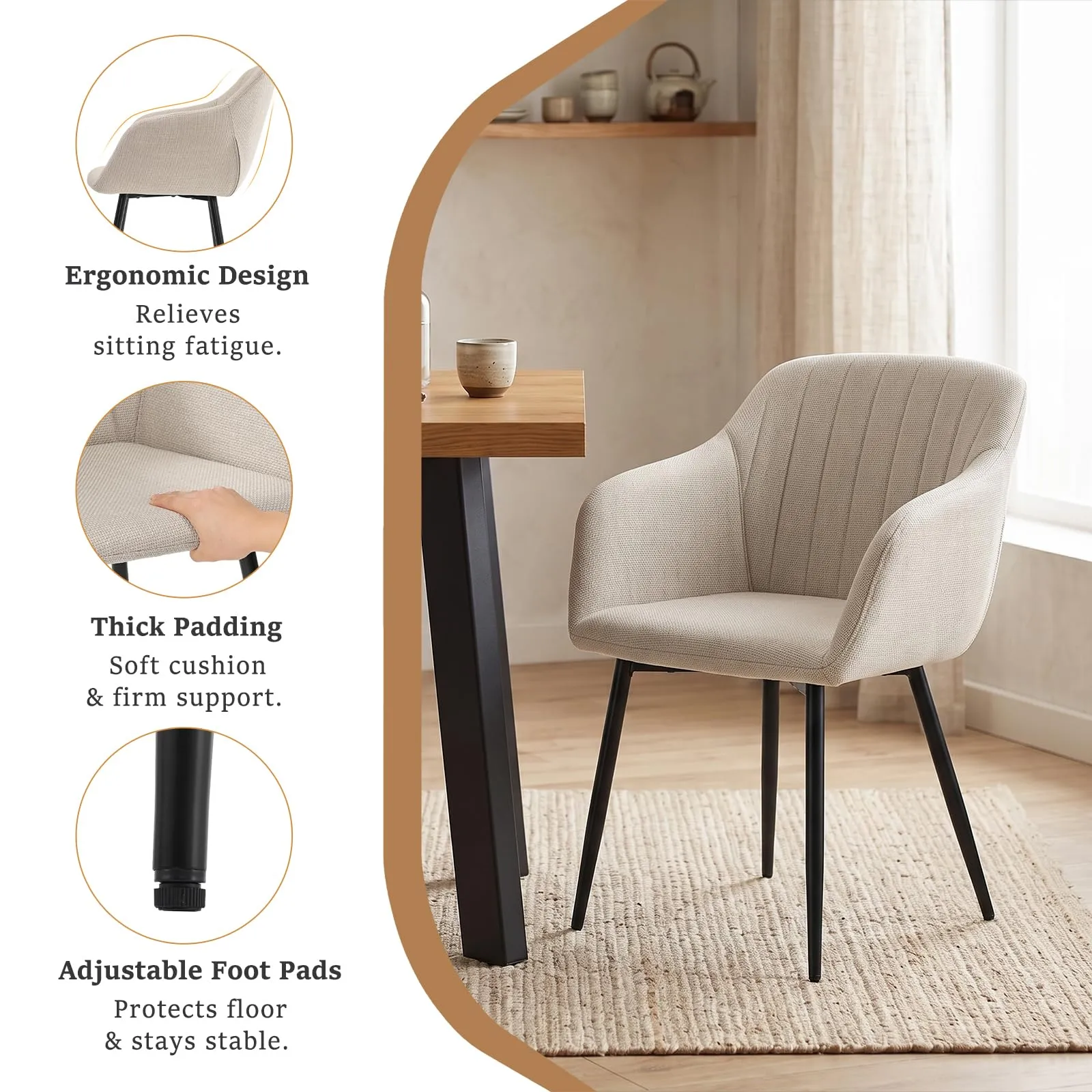 Goeurvant Set di 4 Sedie da Pranzo Beige con Braccioli - immagine 4