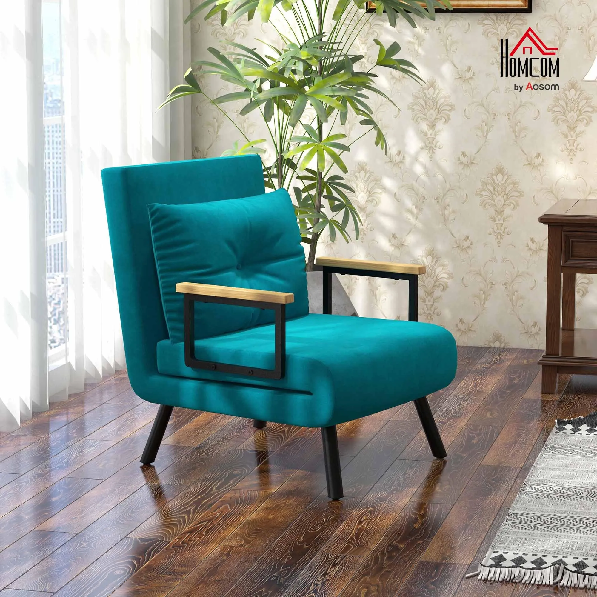 HOMCOM Poltrona Letto Singolo con Schienale Regolabile a 5 Livelli, Blu Scuro - immagine 2