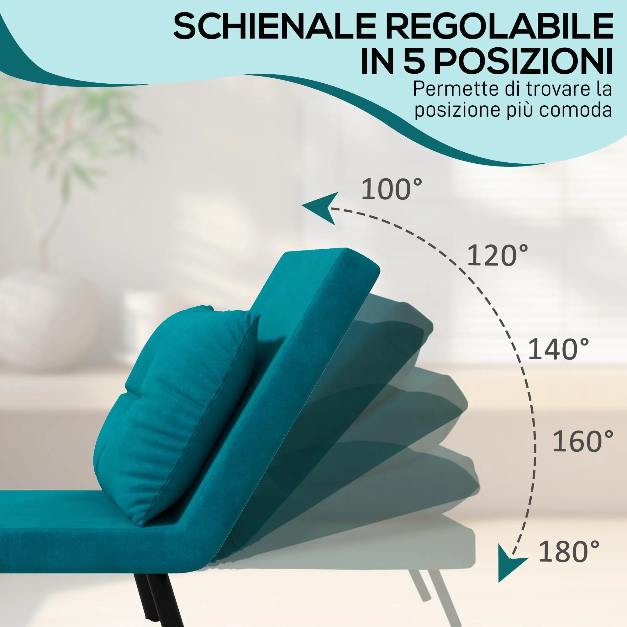 HOMCOM Poltrona Letto Singolo con Schienale Regolabile a 5 Livelli, Blu Scuro - immagine 4