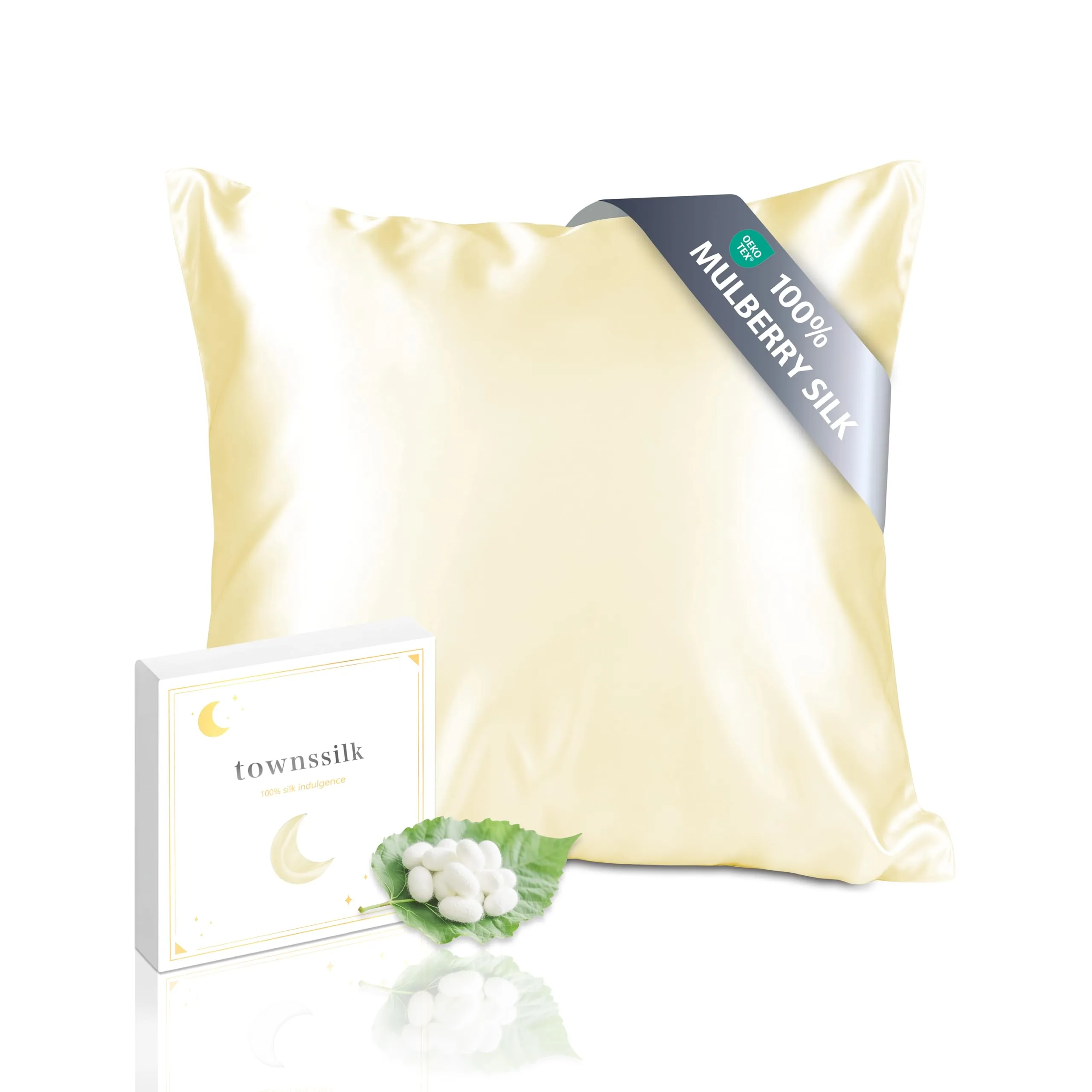 townssilk Federa in seta di gelso 100% naturale, 19 momme, doppia faccia, 65x65cm, LightYellow - immagine 1