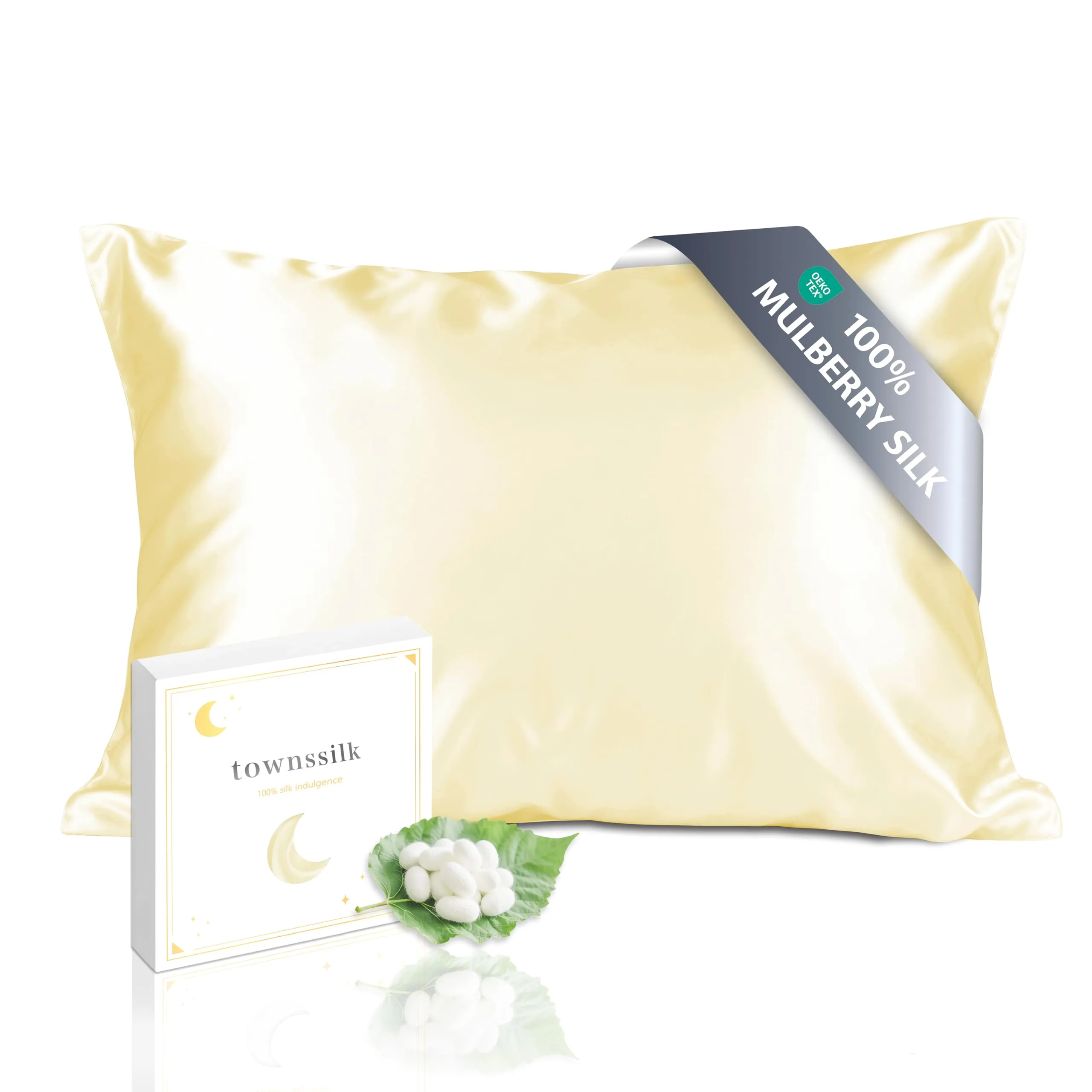 townssilk Federa in seta di gelso 100% naturale, 19 momme, doppia faccia, 40x80cm, LightYellow - immagine 1