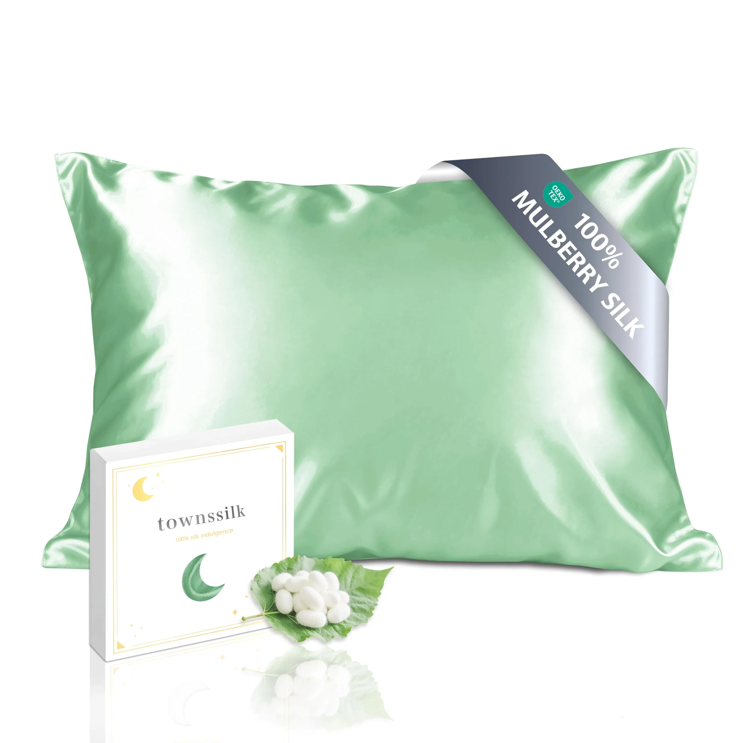 townssilk Federa in Seta di Gelso 19 Momme, Doppia Faccia, 40x70cm, Verde - immagine 1