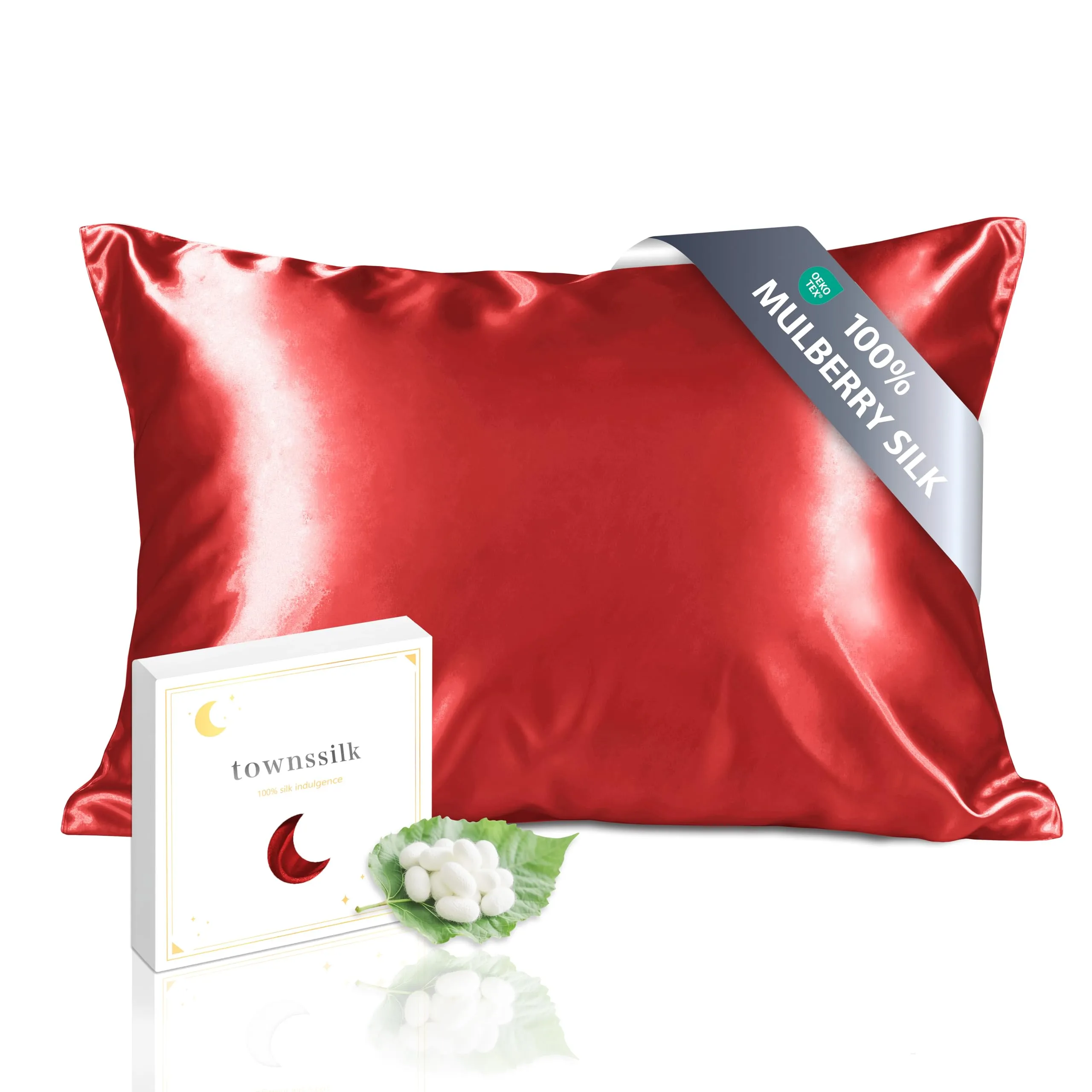townssilk Federa in seta di gelso 100% naturale 19 Momme, doppia faccia, 50x90cm, Red - immagine 1