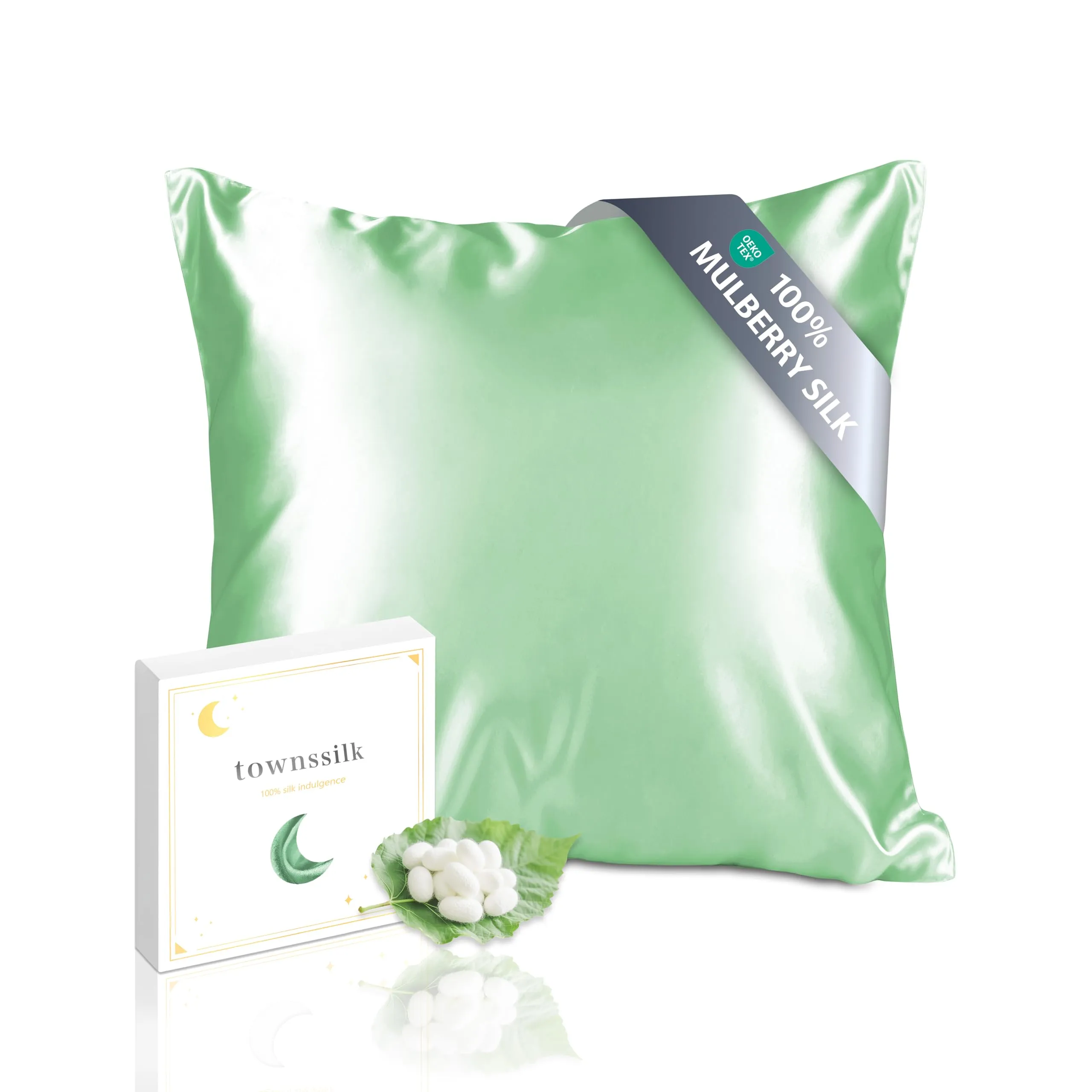 townssilk Federa in seta di gelso 19 momme, 100% naturale, doppia faccia, 50x50cm, Verde - immagine 1