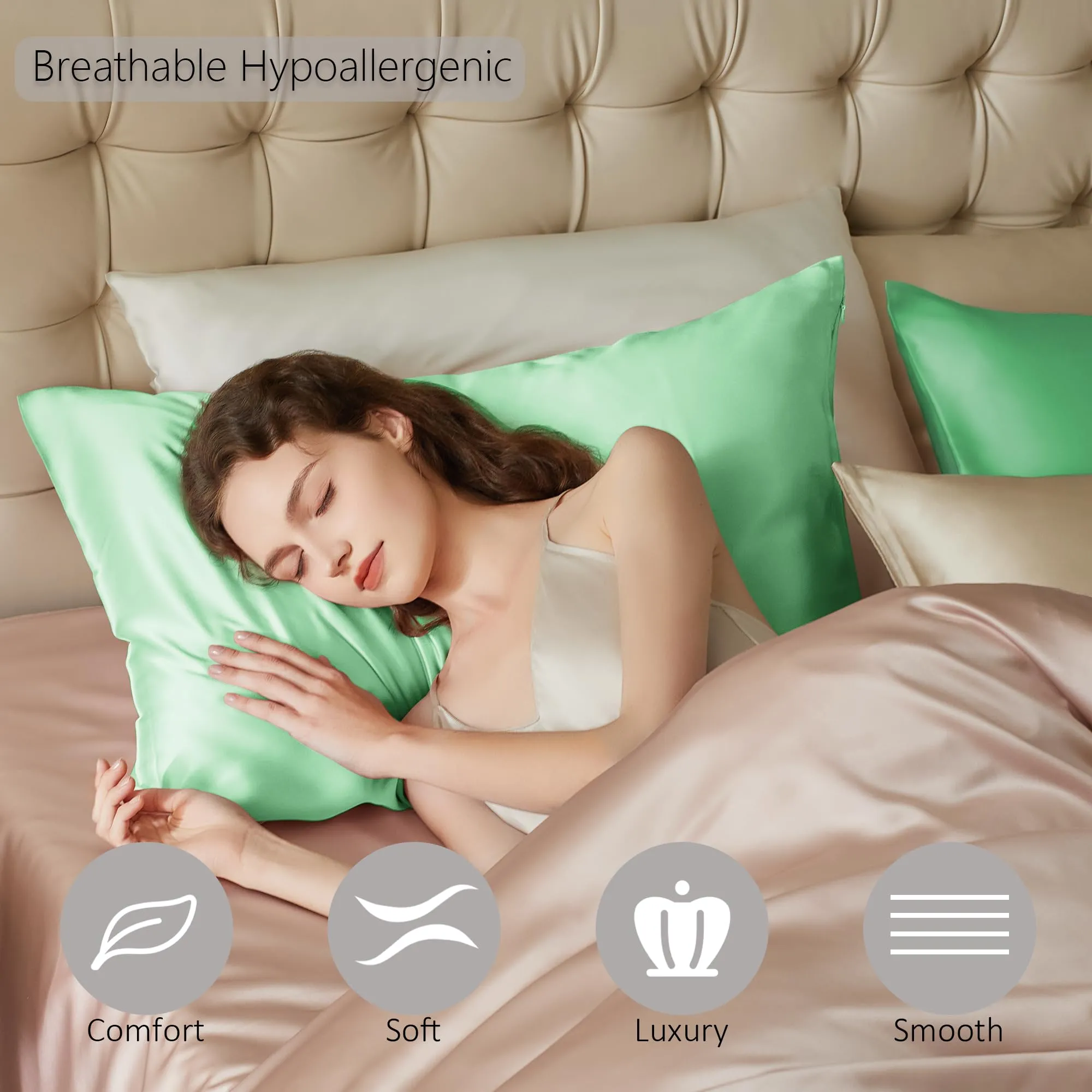 townssilk Federa in Seta di Gelso 100% Naturale 19 Momme, Doppia Faccia, 65x65cm, Verde - immagine 3
