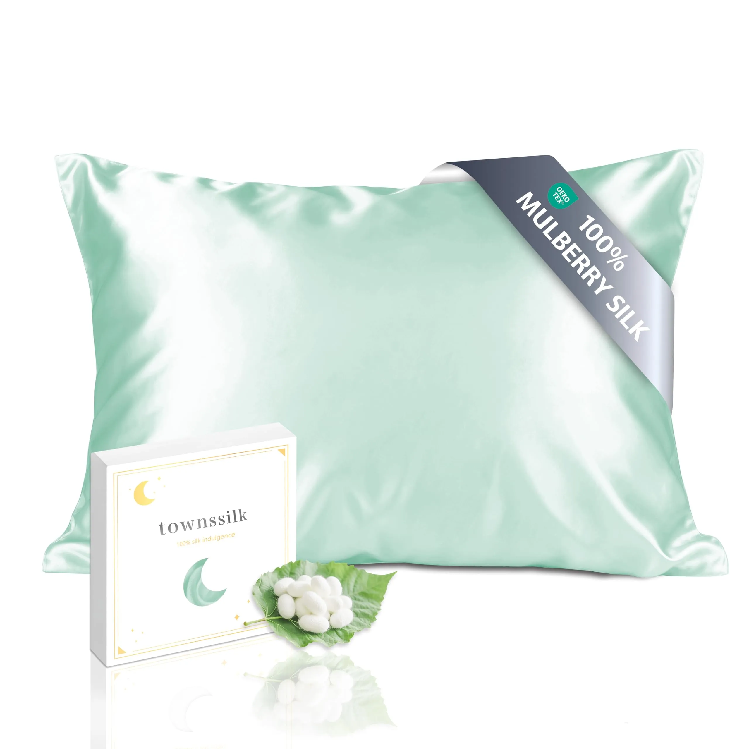 townssilk Federa in Seta di Gelso 100% Naturale 19 Momme, Doppia Faccia, 40x80cm, Lightgreen - immagine 1