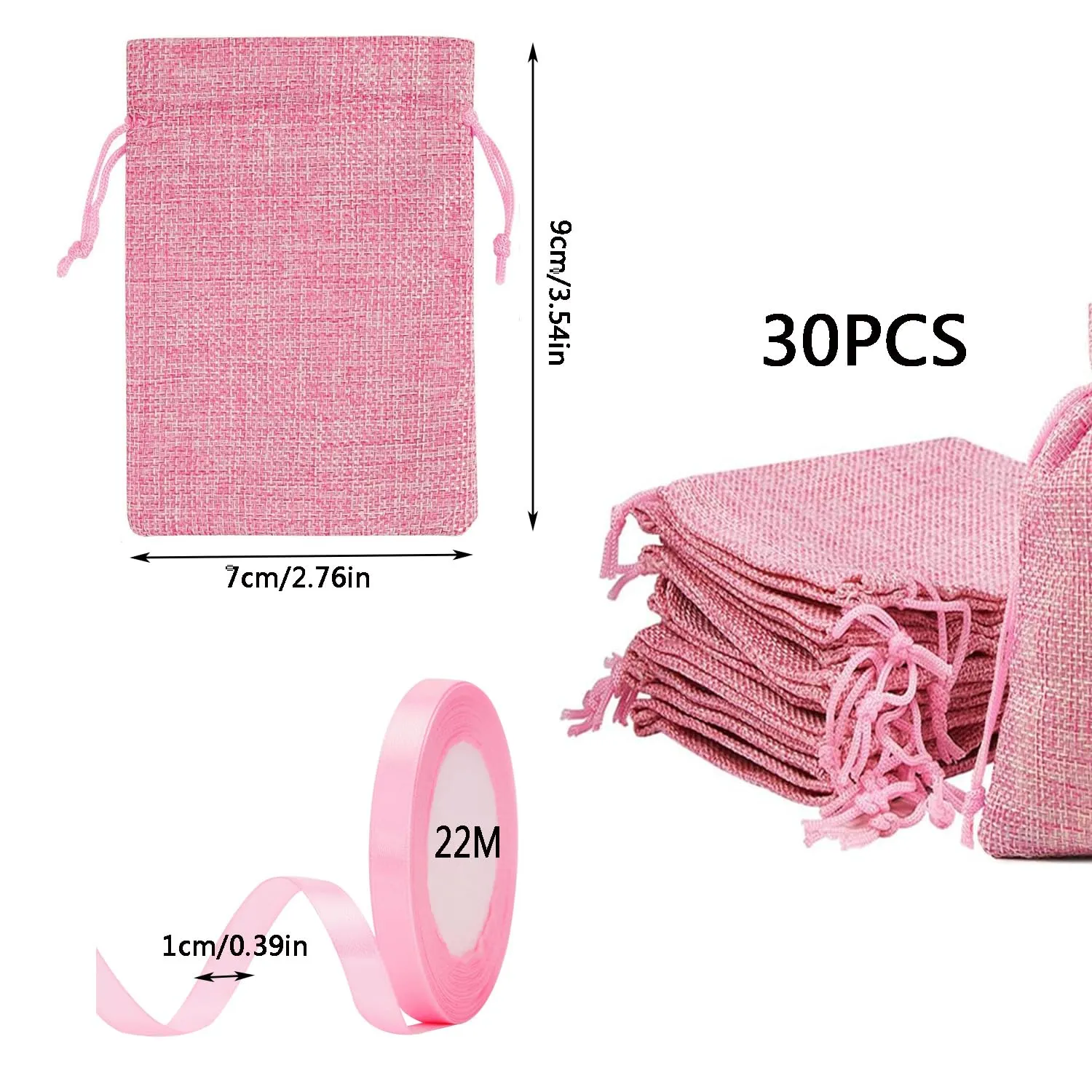 MEISO Sacchetti Juta Portaconfetti con Nastro Raso, 30 Pezzi, Rosa - immagine 2
