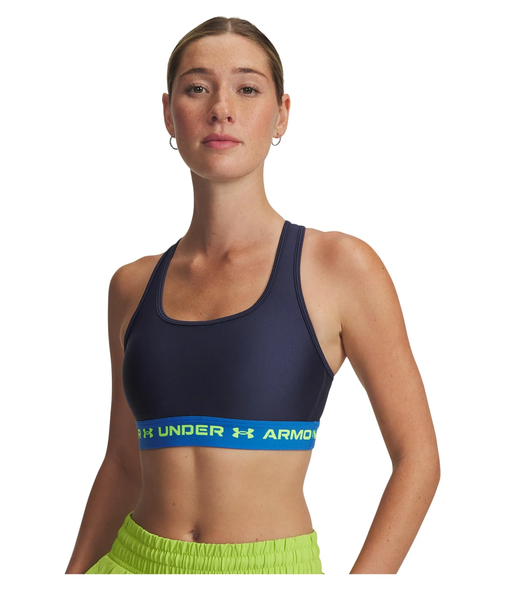 Under Armour Crossback Mid Sports Bra Donna - Washed Navy / Blue Atlantis / High Vis Yellow - immagine 1