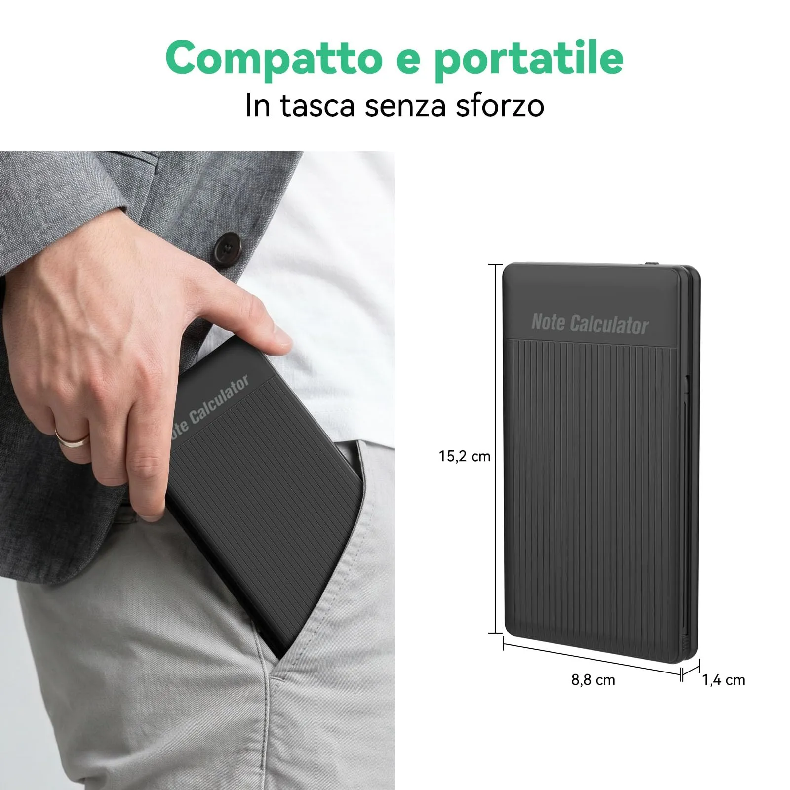 NEWYES Calcolatrice con Tavoletta da Scrittura e Penna, Alimentata a Energia Solare e a Batteria, Nero - immagine 7