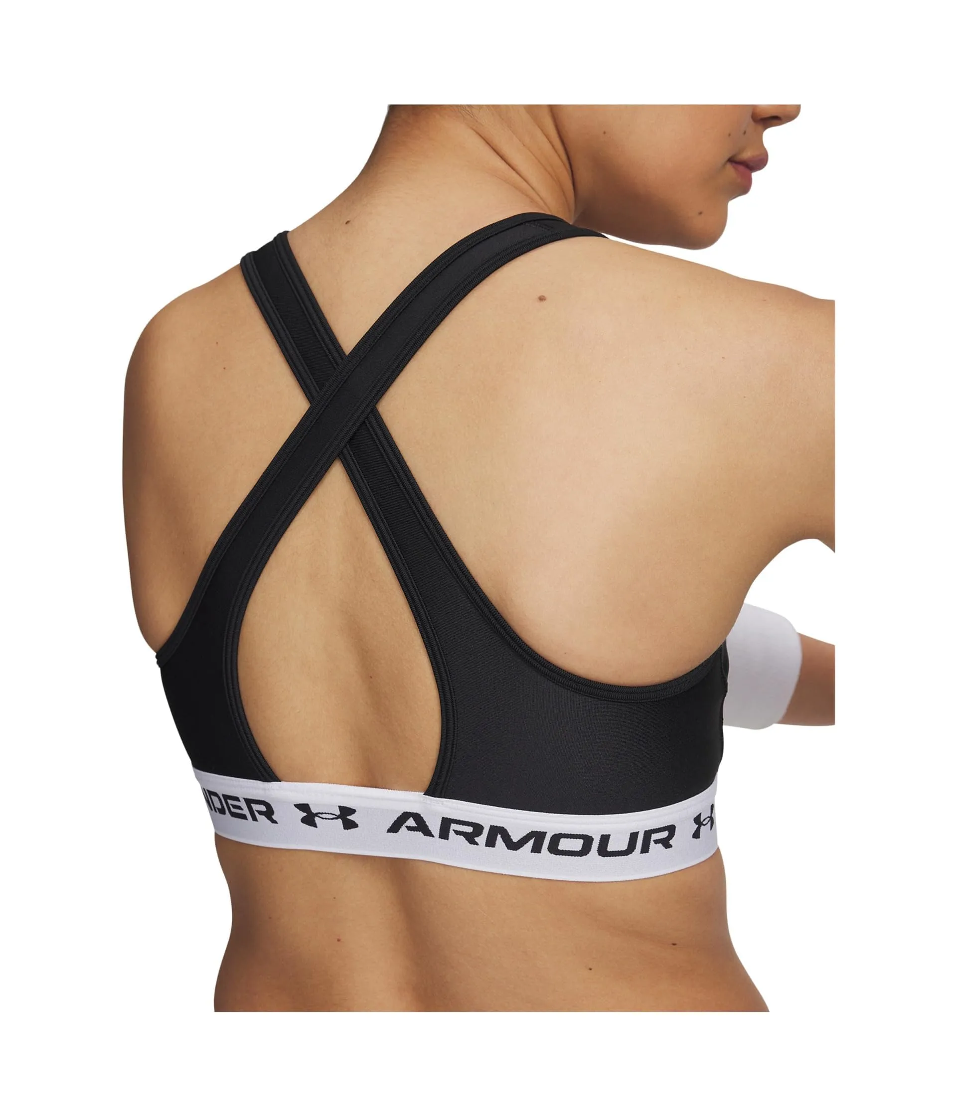 Under Armour Reggiseno Sportivo da Donna Crossback Mid Impact, Nero/Bianco/Nero, XS - immagine 3