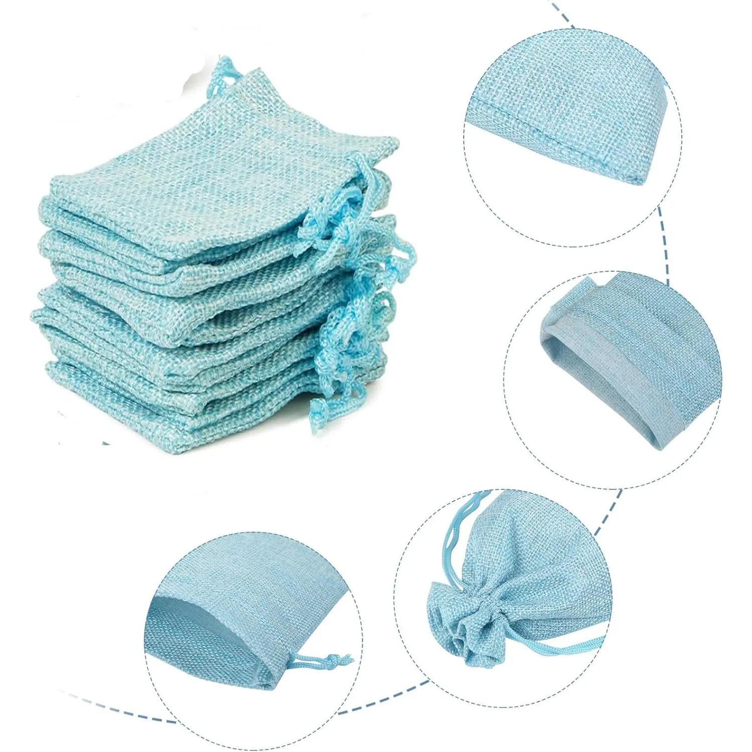 MEISO Sacchetti di iuta per confetti, confezione da 30 pezzi con nastro raso, blu - immagine 3