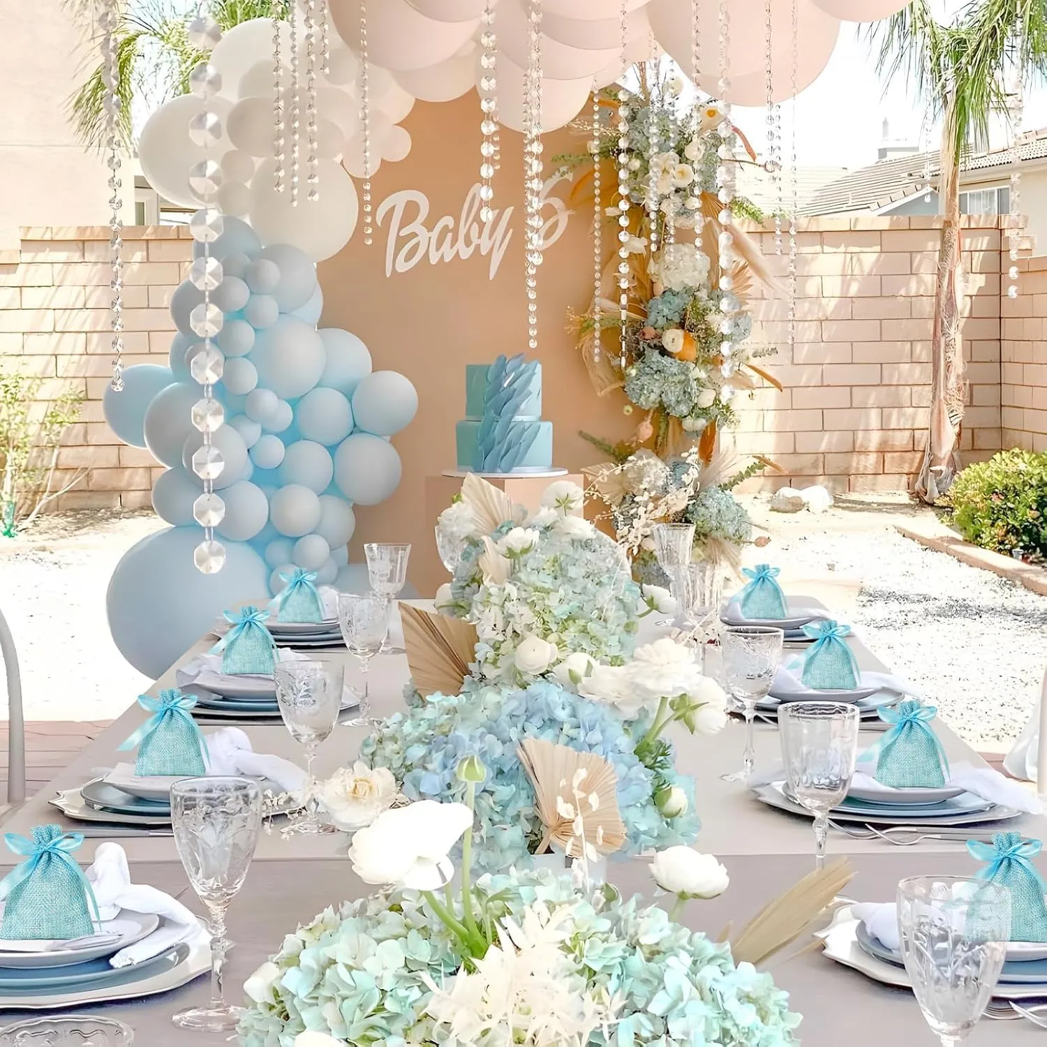 MEISO Sacchetti di iuta per confetti, confezione da 30 pezzi con nastro raso, blu - immagine 4