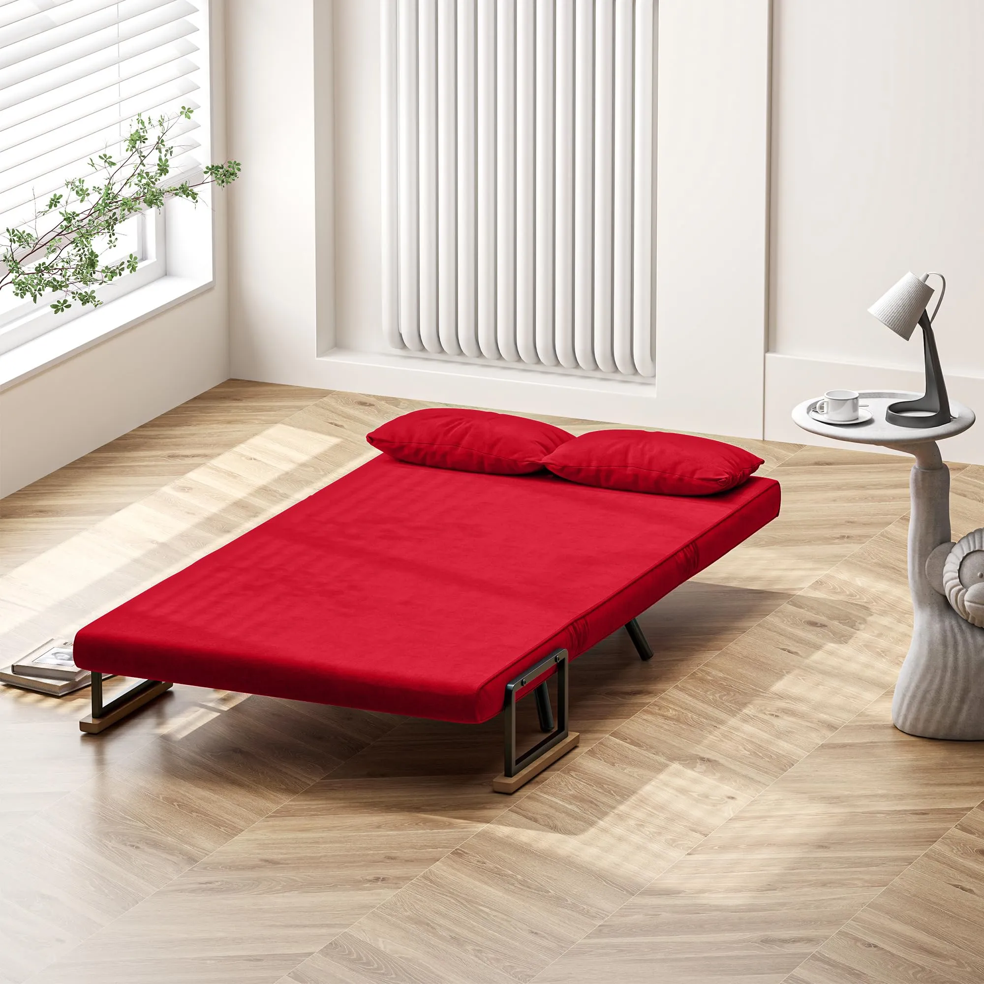 HOMCOM Divano Letto 2 Posti Schienale Regolabile 5 Livelli Rosso - immagine 6
