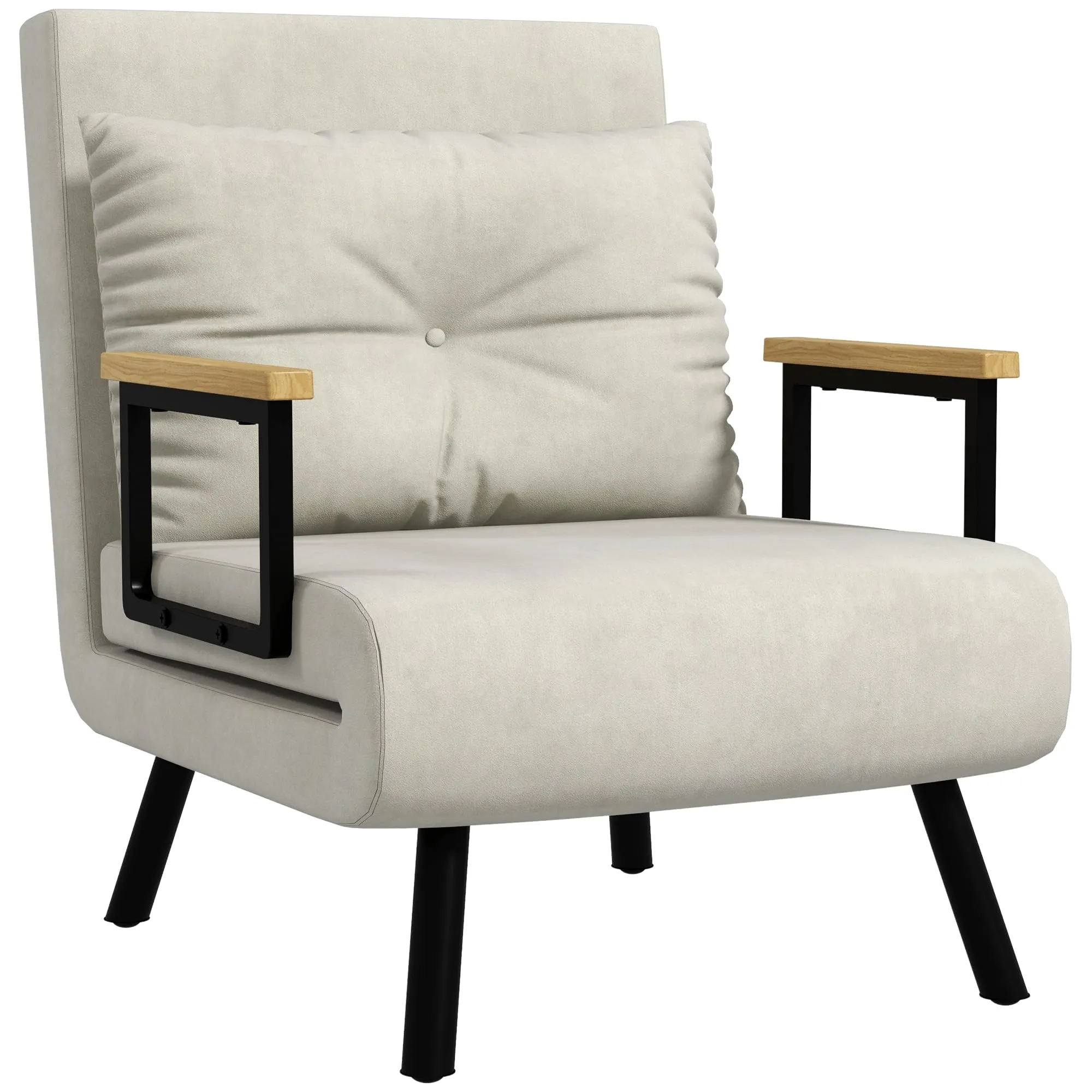 HOMCOM Poltrona Letto Singolo Schienale Regolabile 5 Livelli Bianco Crema - immagine 1