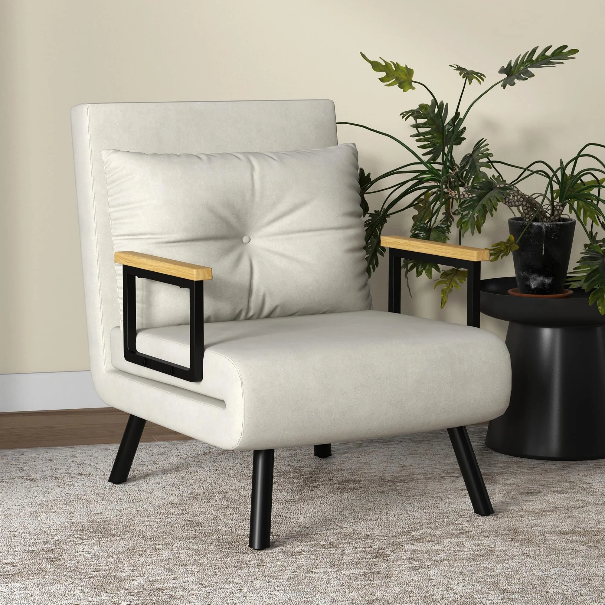 HOMCOM Poltrona Letto Singolo Schienale Regolabile 5 Livelli Bianco Crema - immagine 7