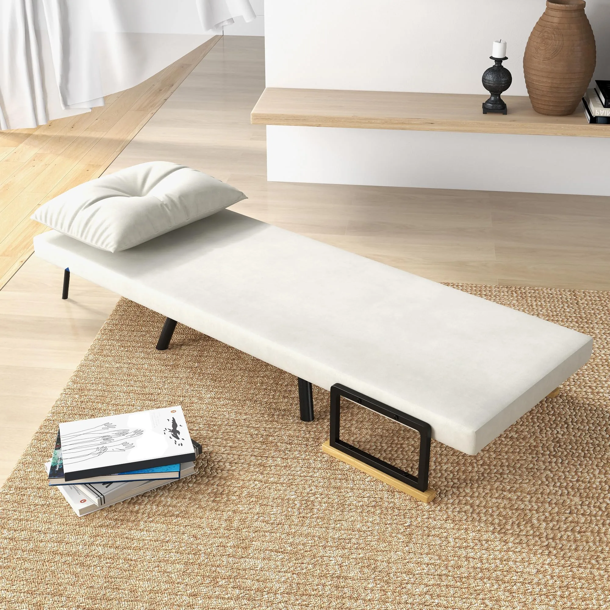 HOMCOM Poltrona Letto Singolo Schienale Regolabile 5 Livelli Bianco Crema - immagine 8