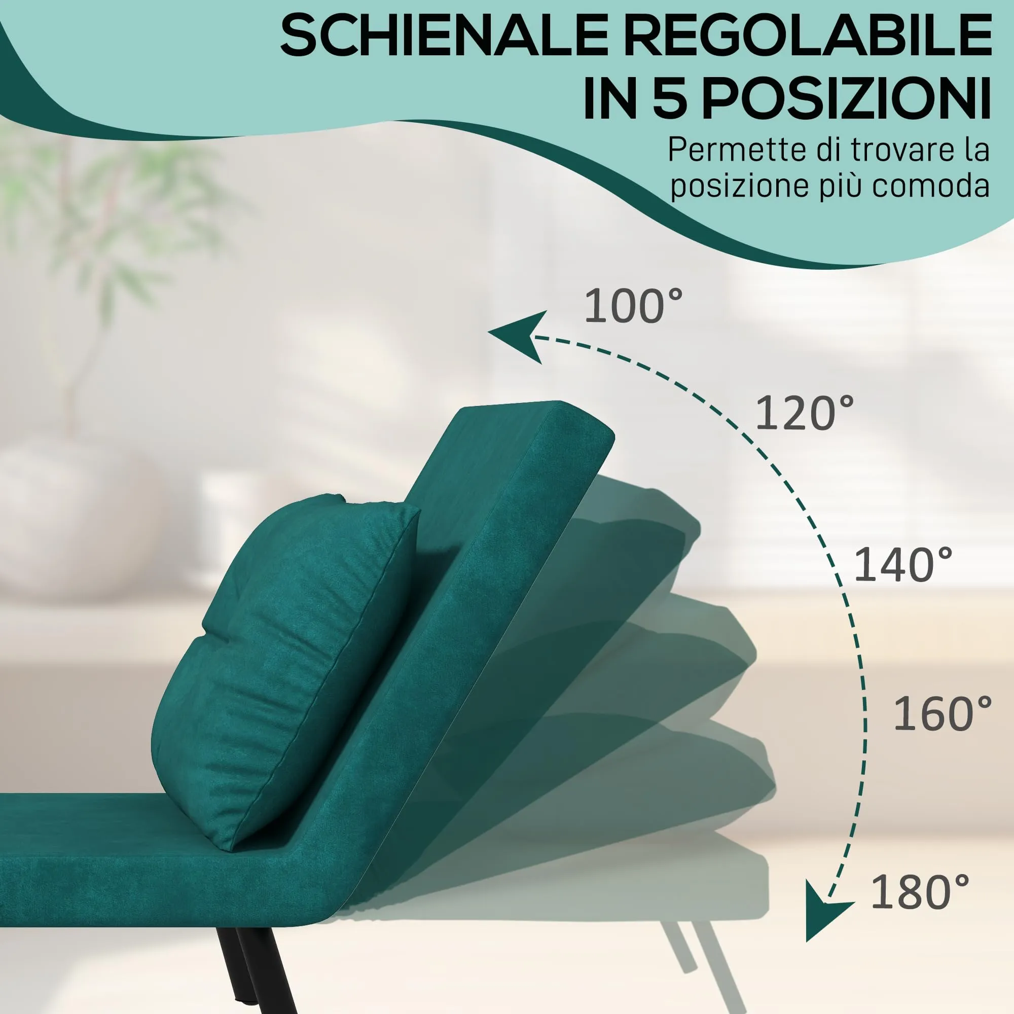 HOMCOM Poltrona Letto Singolo Schienale Regolabile 5 Livelli, Verde - immagine 4