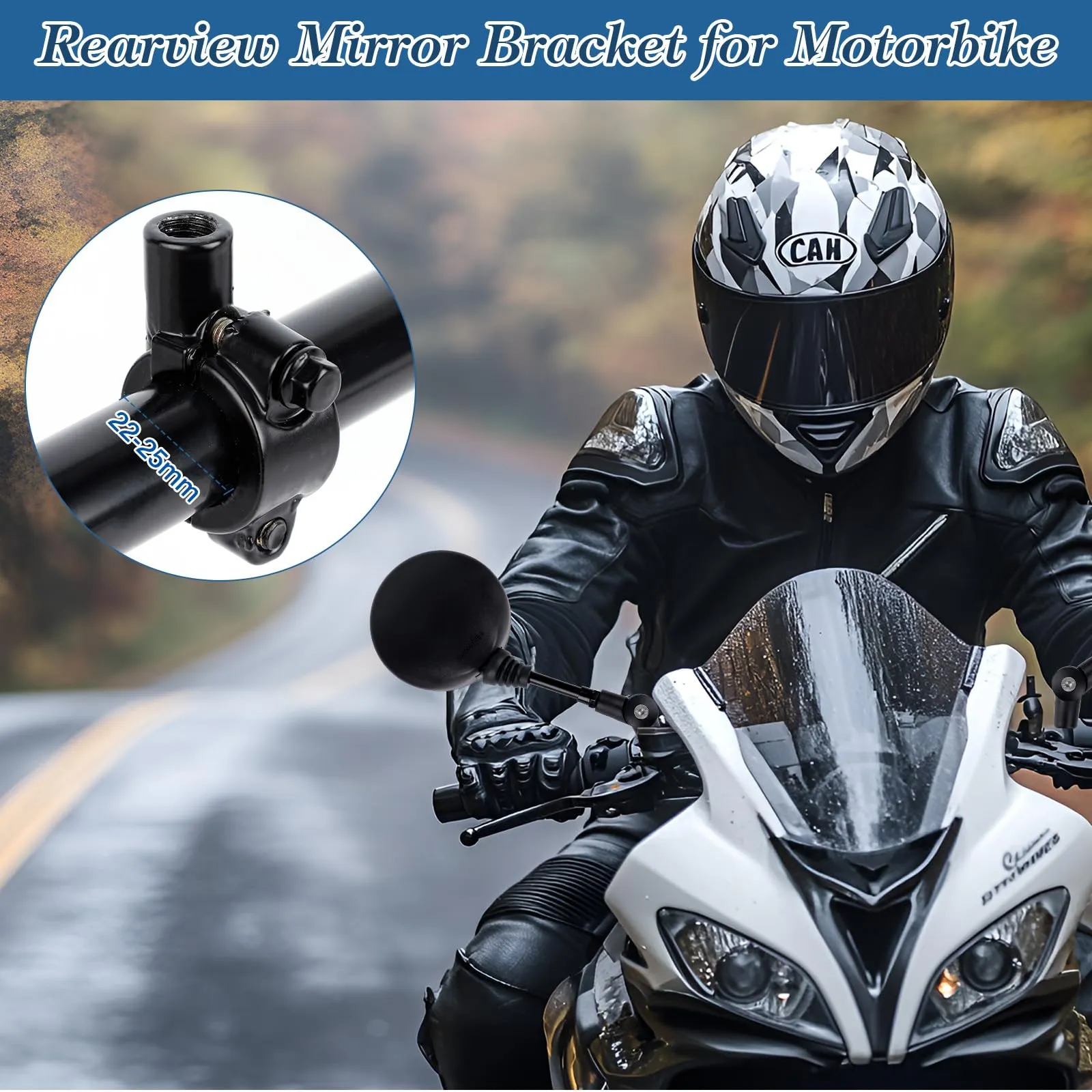 JABNOW Specchietto Retrovisore Universale per Moto 22 mm, Set Specchietti Laterali 360° con Bulloni 10 mm e 8 mm, Nero - immagine 5