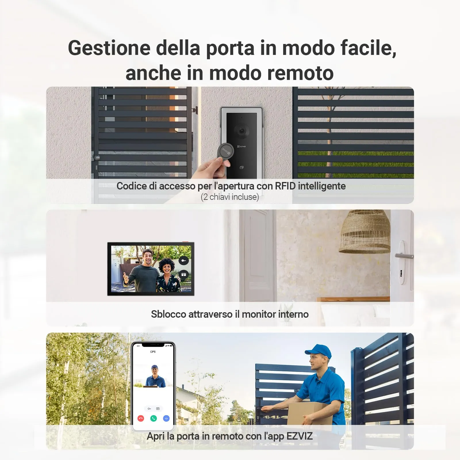 EZVIZ CP5 Videocitofono WiFi, Schermo Touch Screen 7", 1080p, Visione Notturna, Audio Bidirezionale, Sblocco Remoto, Dual Band - immagine 2