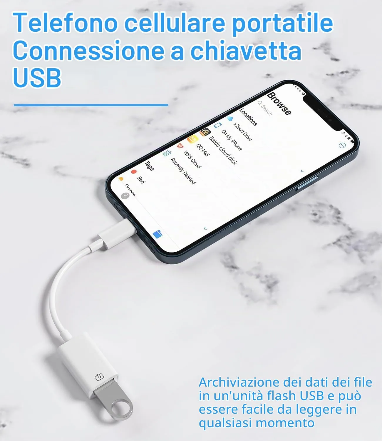 WASRUYI Adattatore Lightning a USB-A OTG 3.0 per iPhone 14, 13, 12, 11, X, 8, 7, SE e iPad - immagine 3