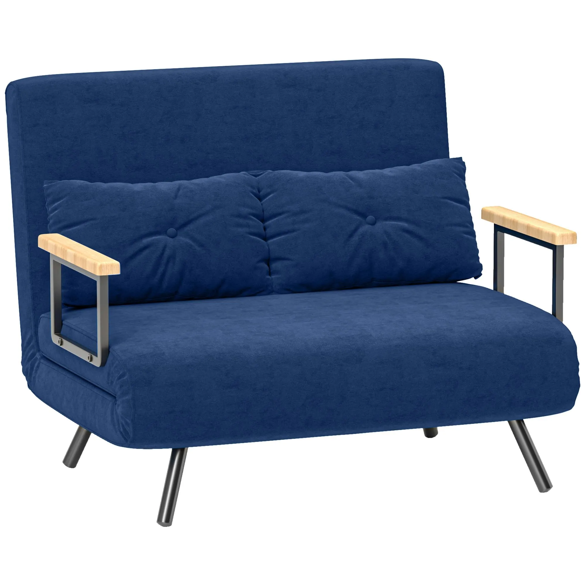 HOMCOM Divano Letto 2 Posti Schienale Regolabile 5 Livelli Blu - immagine 1