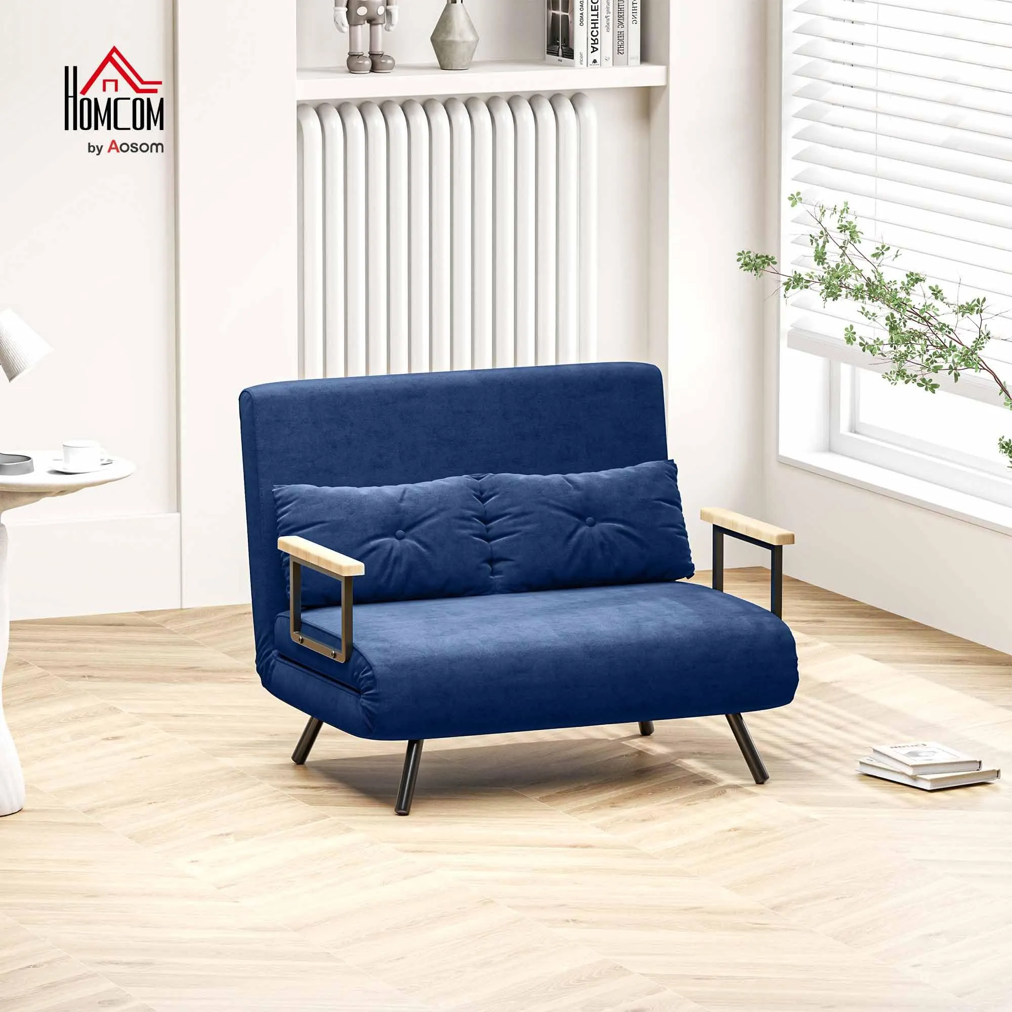 HOMCOM Divano Letto 2 Posti Schienale Regolabile 5 Livelli Blu - immagine 2