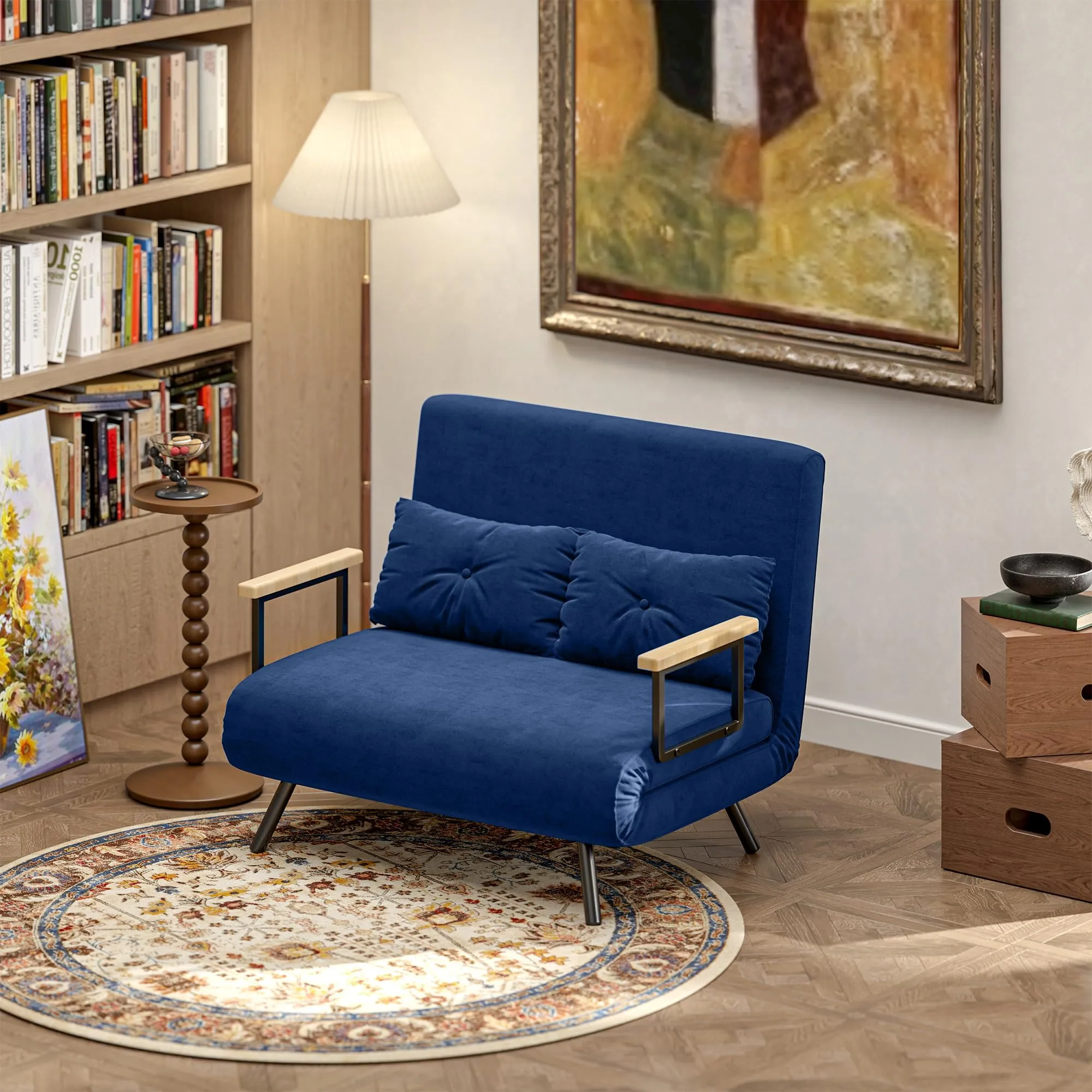 HOMCOM Divano Letto 2 Posti Schienale Regolabile 5 Livelli Blu - immagine 8