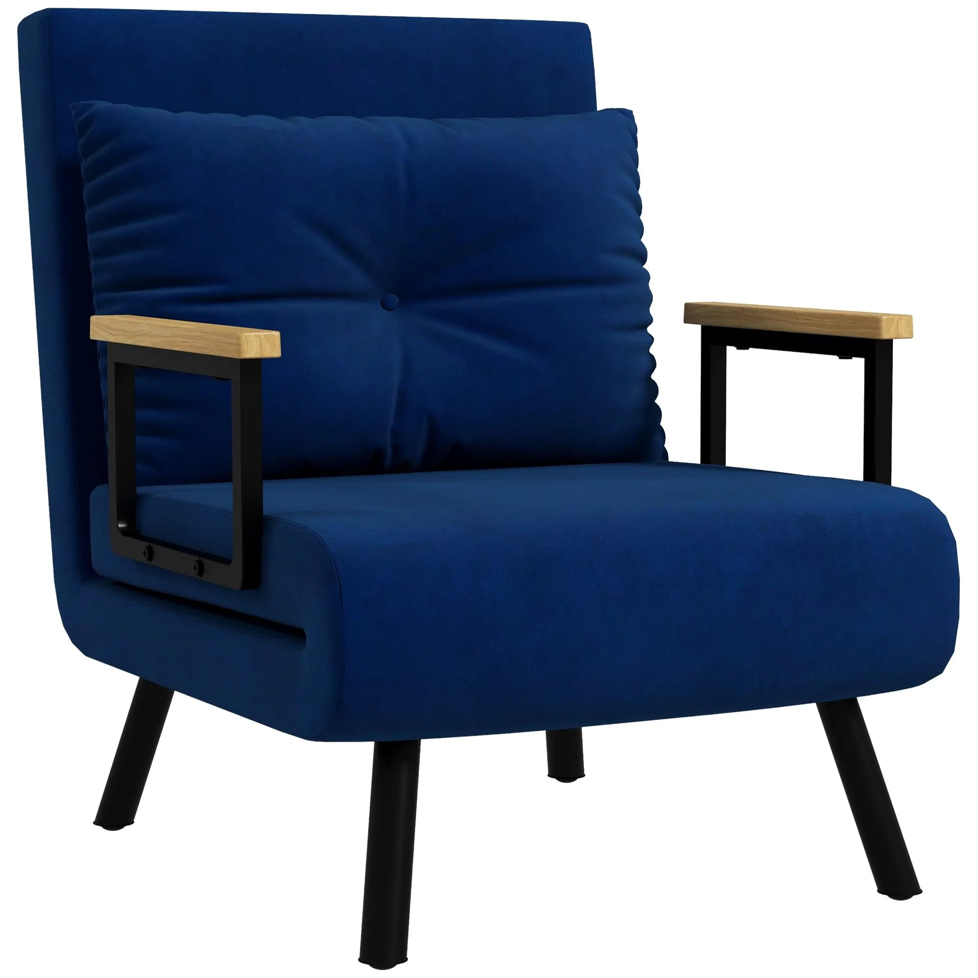 HOMCOM Poltrona Letto Singolo Schienale Regolabile 5 Livelli, Blu - immagine 1