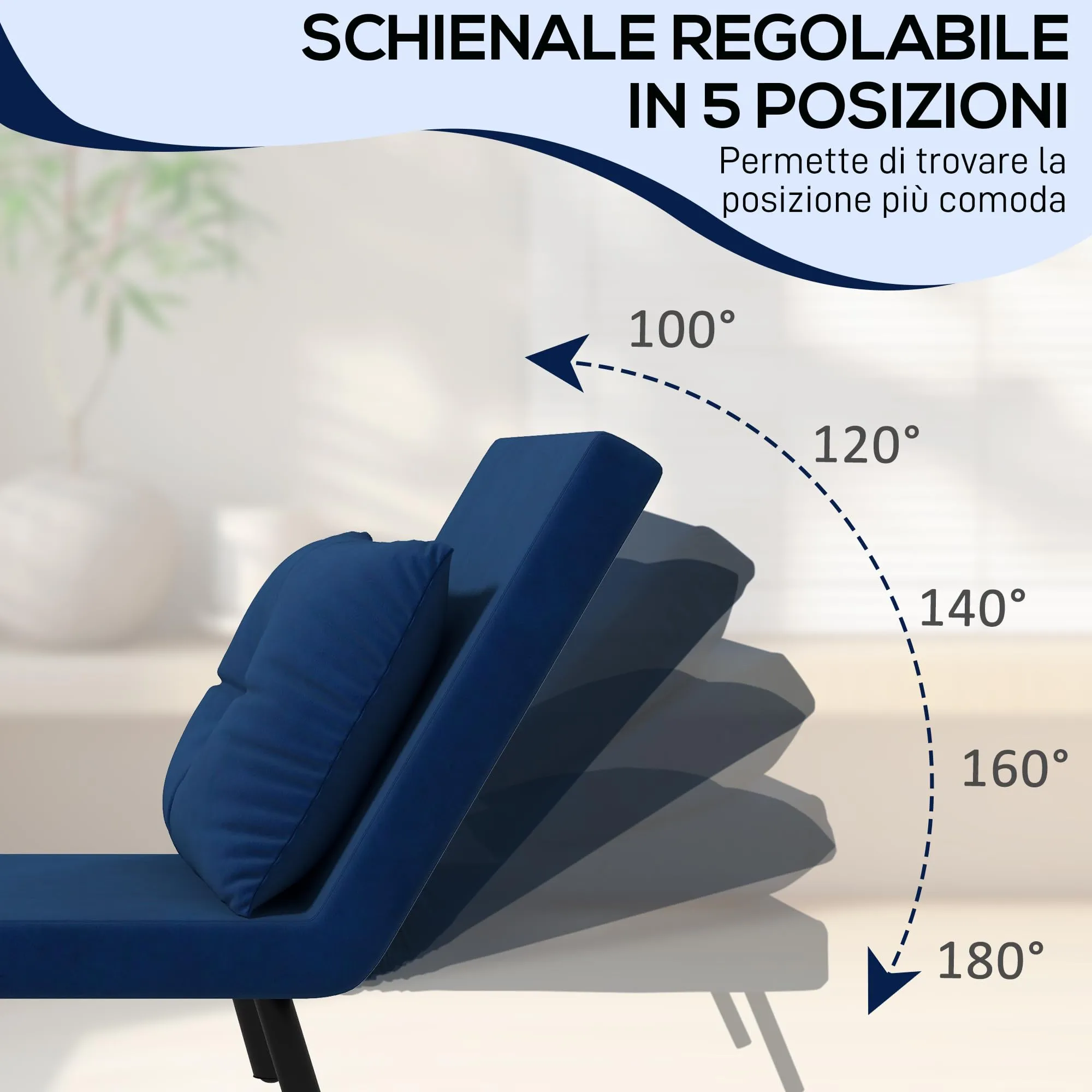 HOMCOM Poltrona Letto Singolo Schienale Regolabile 5 Livelli, Blu - immagine 4