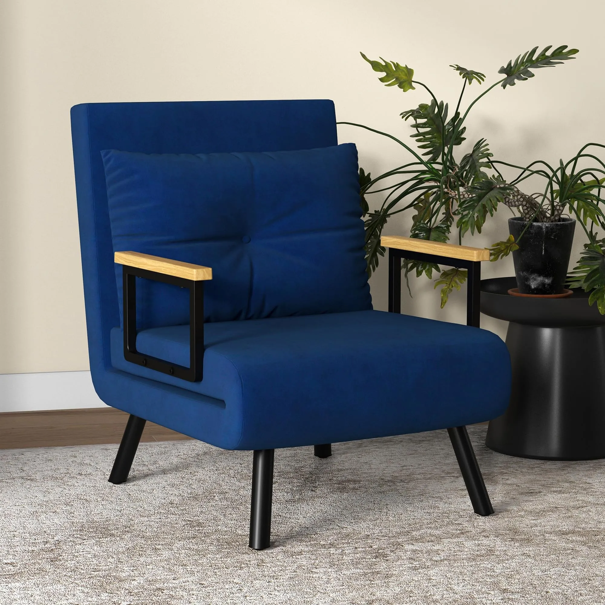 HOMCOM Poltrona Letto Singolo Schienale Regolabile 5 Livelli, Blu - immagine 6