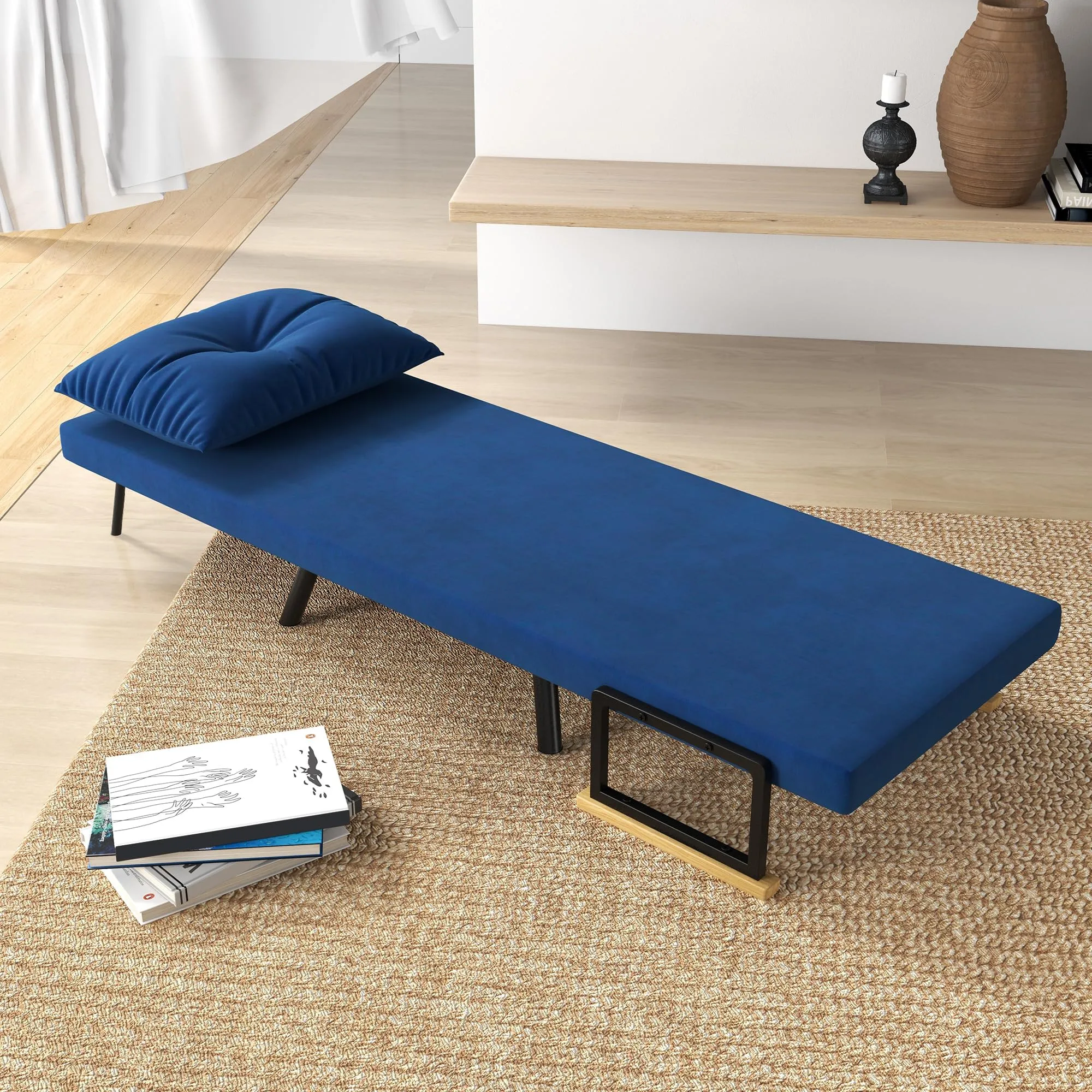 HOMCOM Poltrona Letto Singolo Schienale Regolabile 5 Livelli, Blu - immagine 8