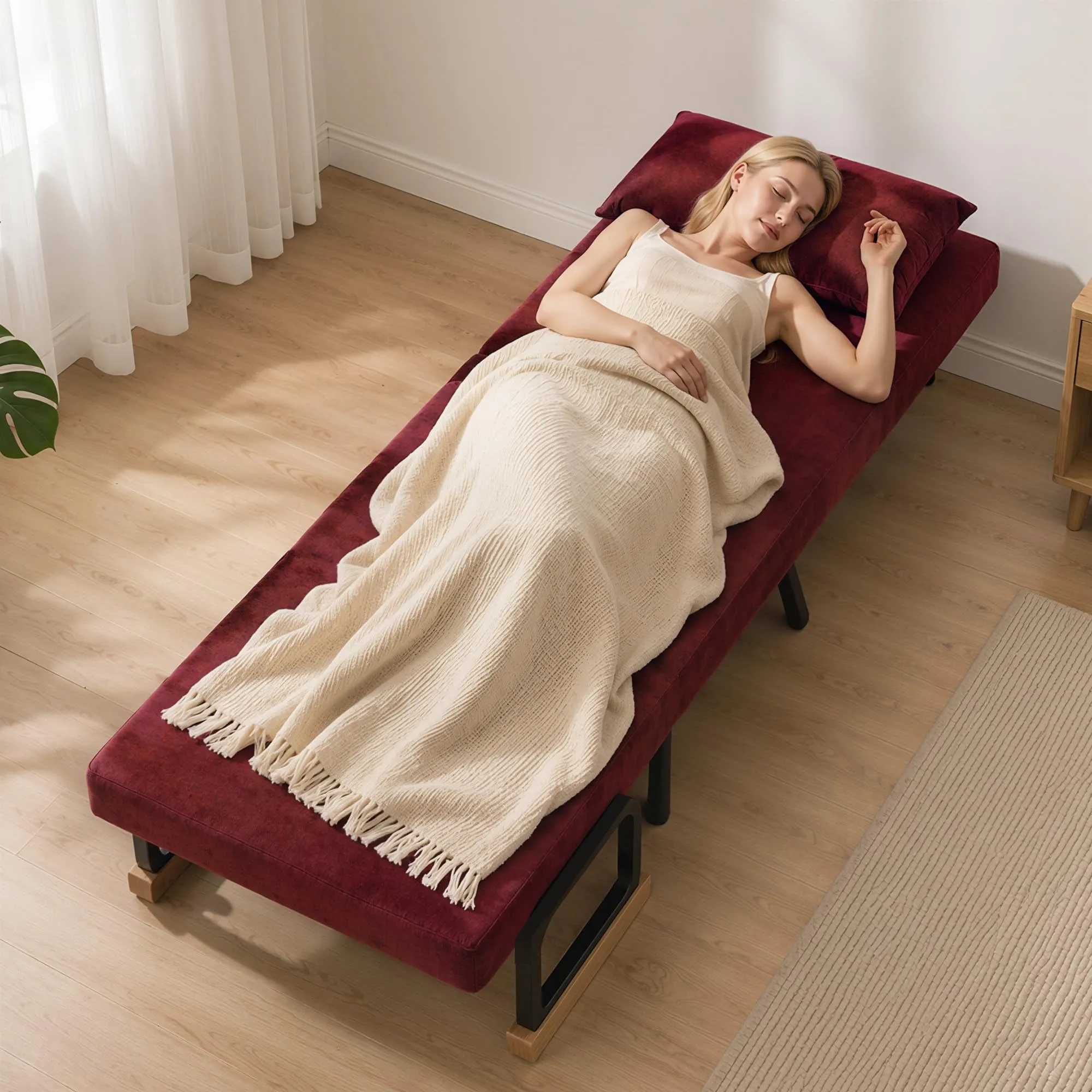 HOMCOM Poltrona Letto Singolo Schienale Regolabile 5 Livelli, Rosso Vino - immagine 7