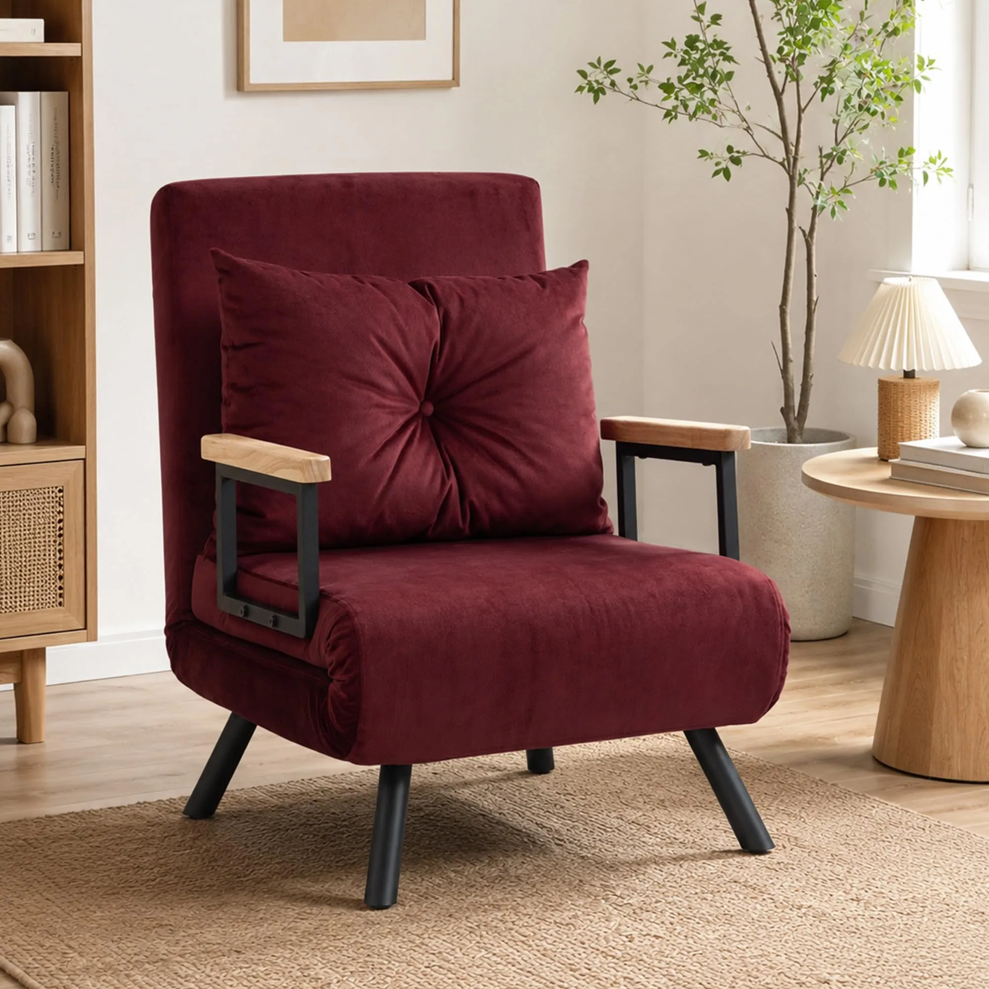 HOMCOM Poltrona Letto Singolo Schienale Regolabile 5 Livelli, Rosso Vino - immagine 8