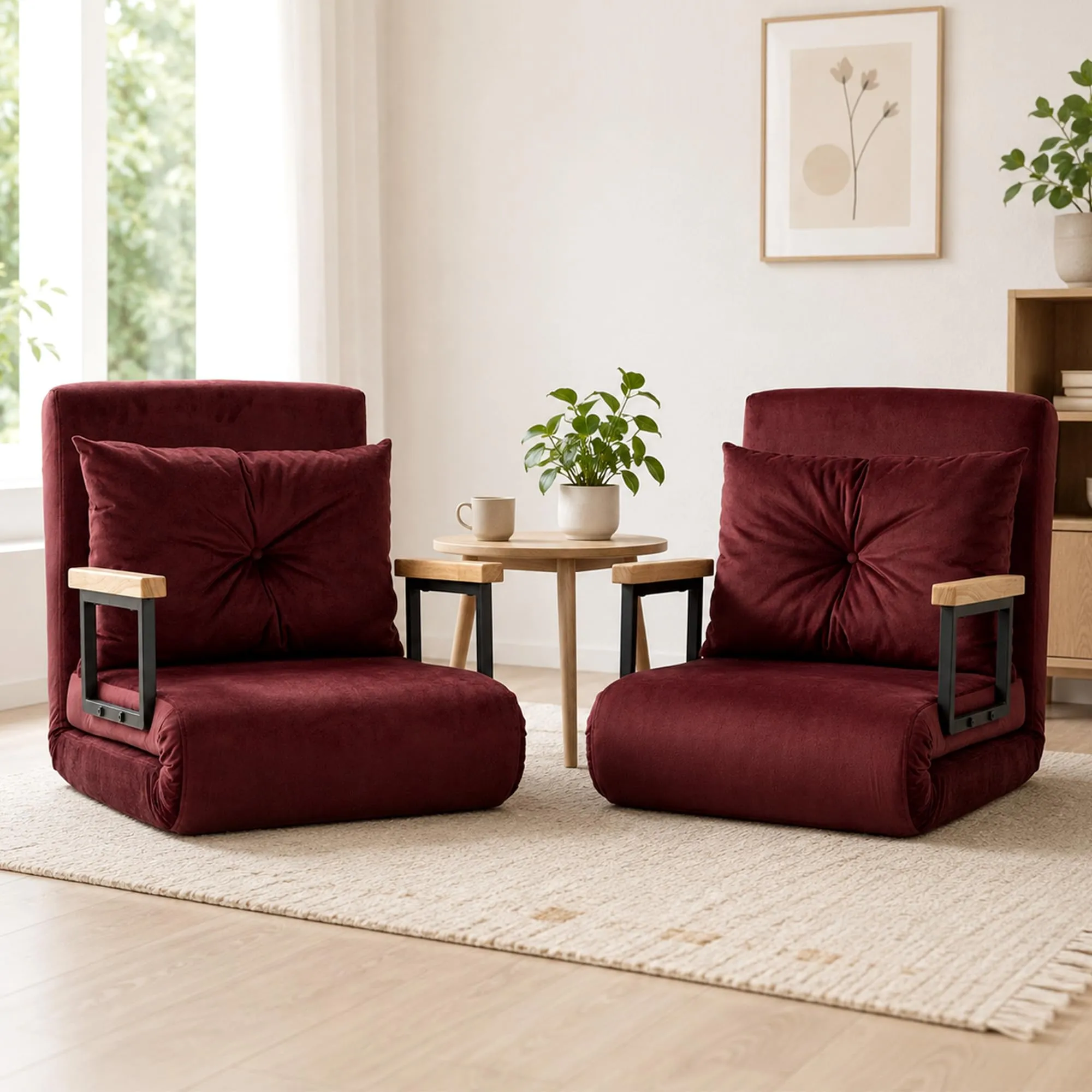 HOMCOM Poltrona Letto Singolo Schienale Regolabile 5 Livelli, Rosso Vino - immagine 9