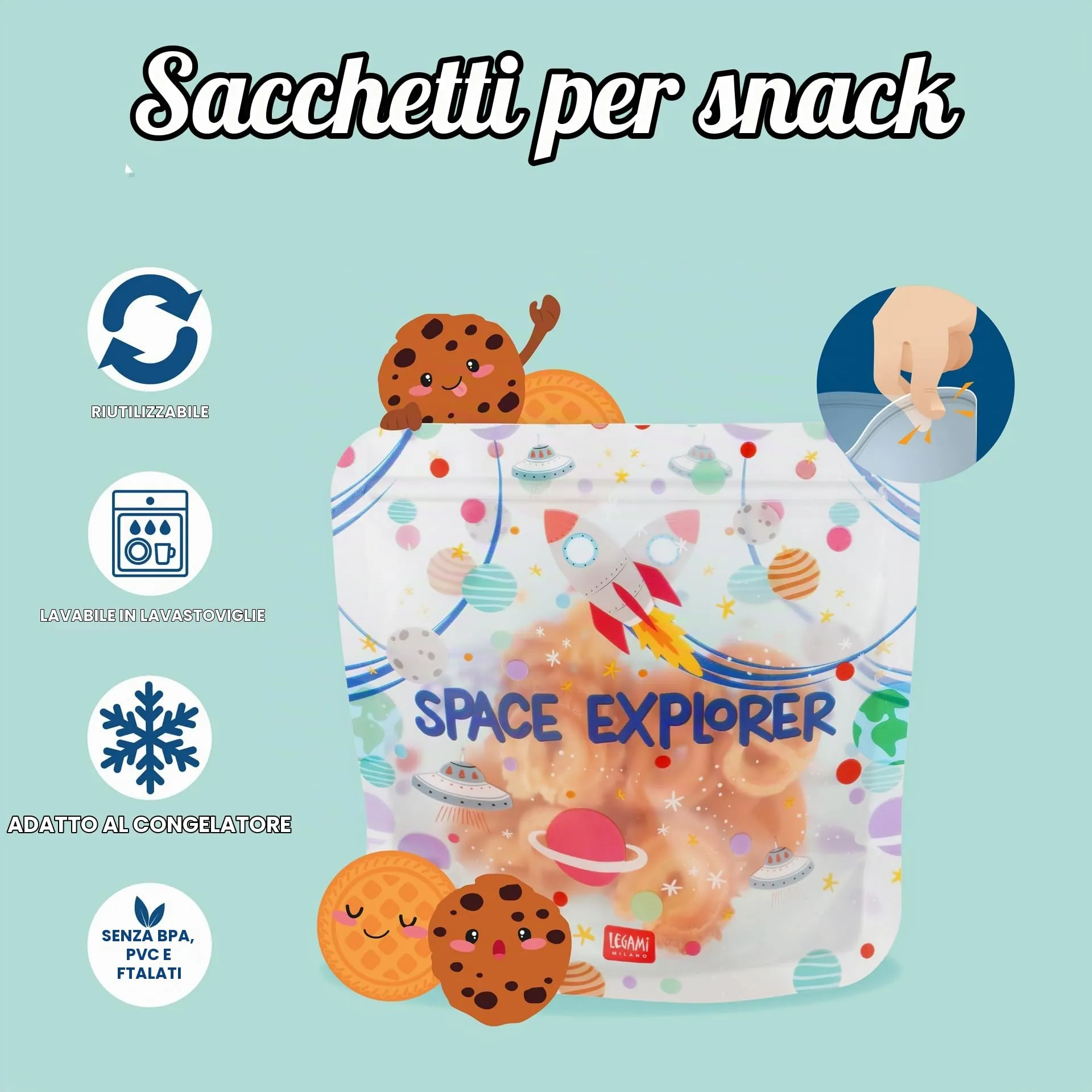 Legami Set di 3 Buste per Alimenti Space, Misure S, M, L - immagine 2