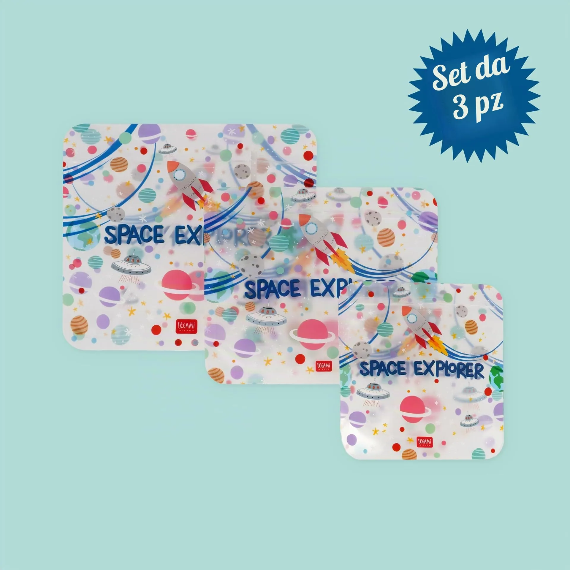 Legami Set di 3 Buste per Alimenti Space, Misure S, M, L - immagine 3