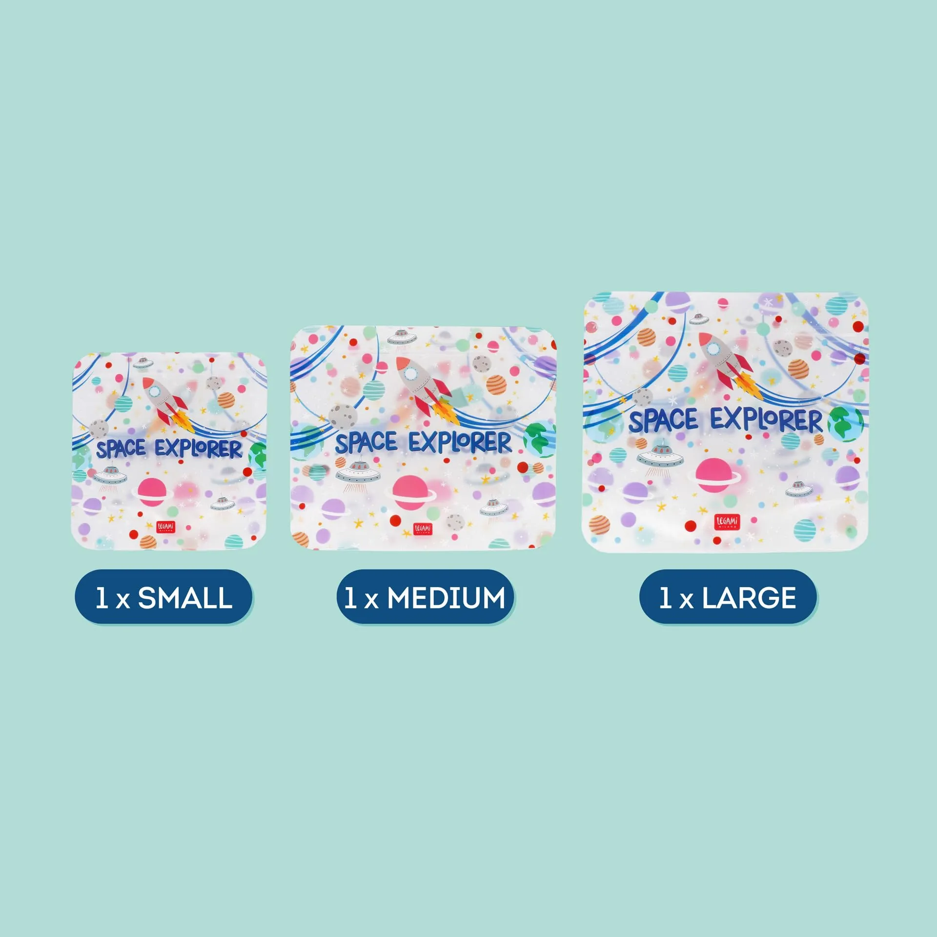 Legami Set di 3 Buste per Alimenti Space, Misure S, M, L - immagine 4