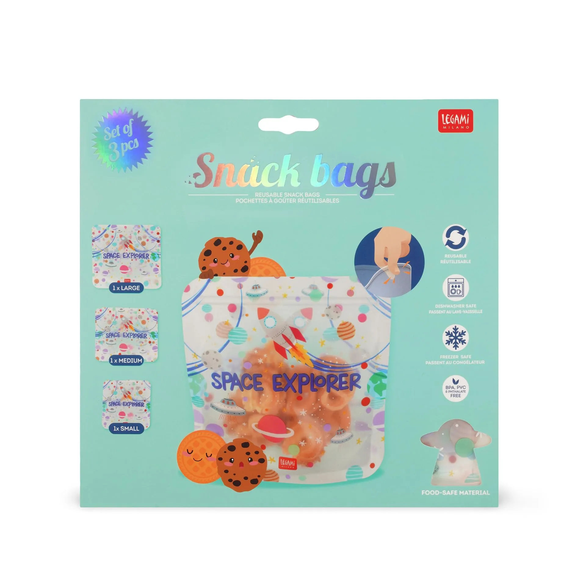 Legami Set di 3 Buste per Alimenti Space, Misure S, M, L - immagine 5