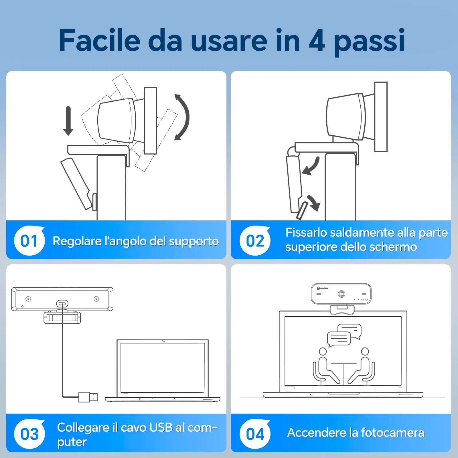 N newline NewEye60s Webcam 4K 30FPS per PC e Mac con Sensore Sony, 2 Microfoni con Cancellazione del Rumore, Autofocus e Privacy Shutter - immagine 7